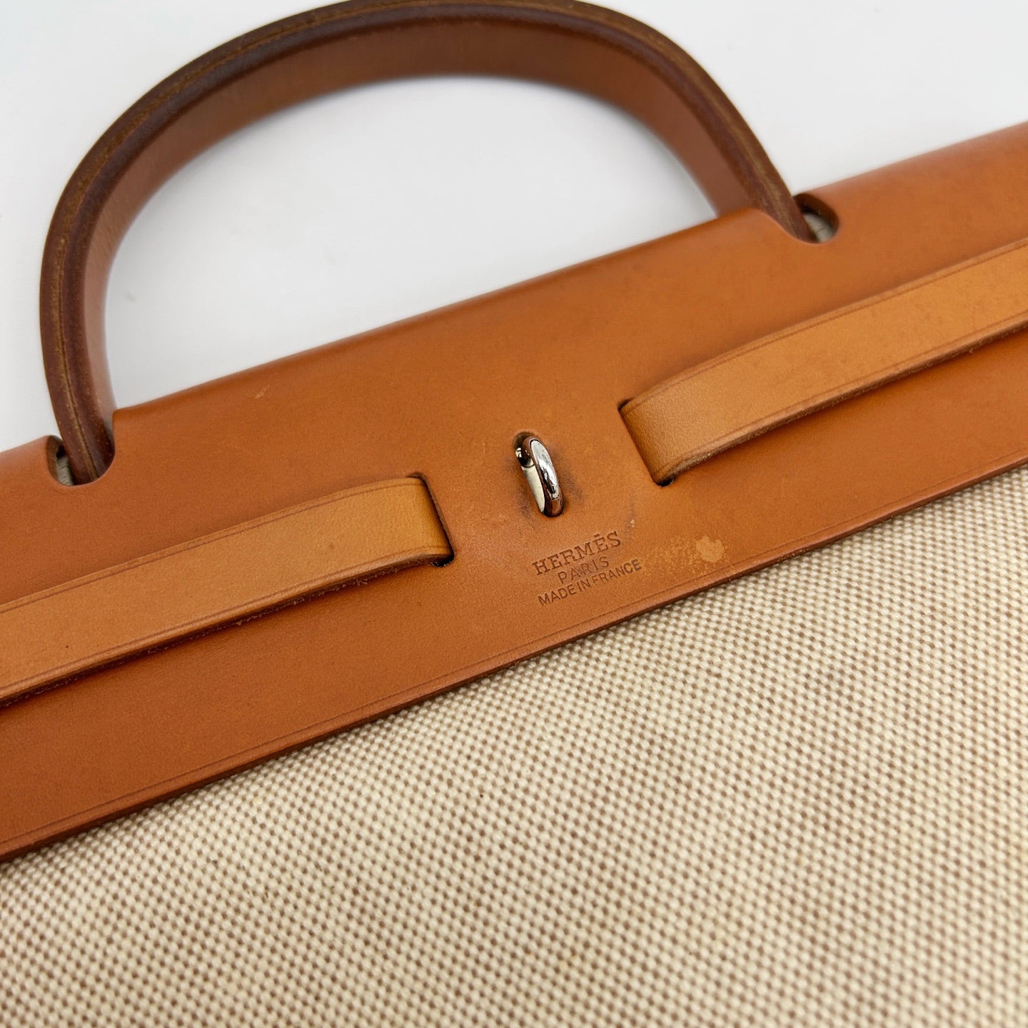 Hermès Herbag PM Beige Canvas × Leather 2Way Bag with Black Replacement Pouch [Used]