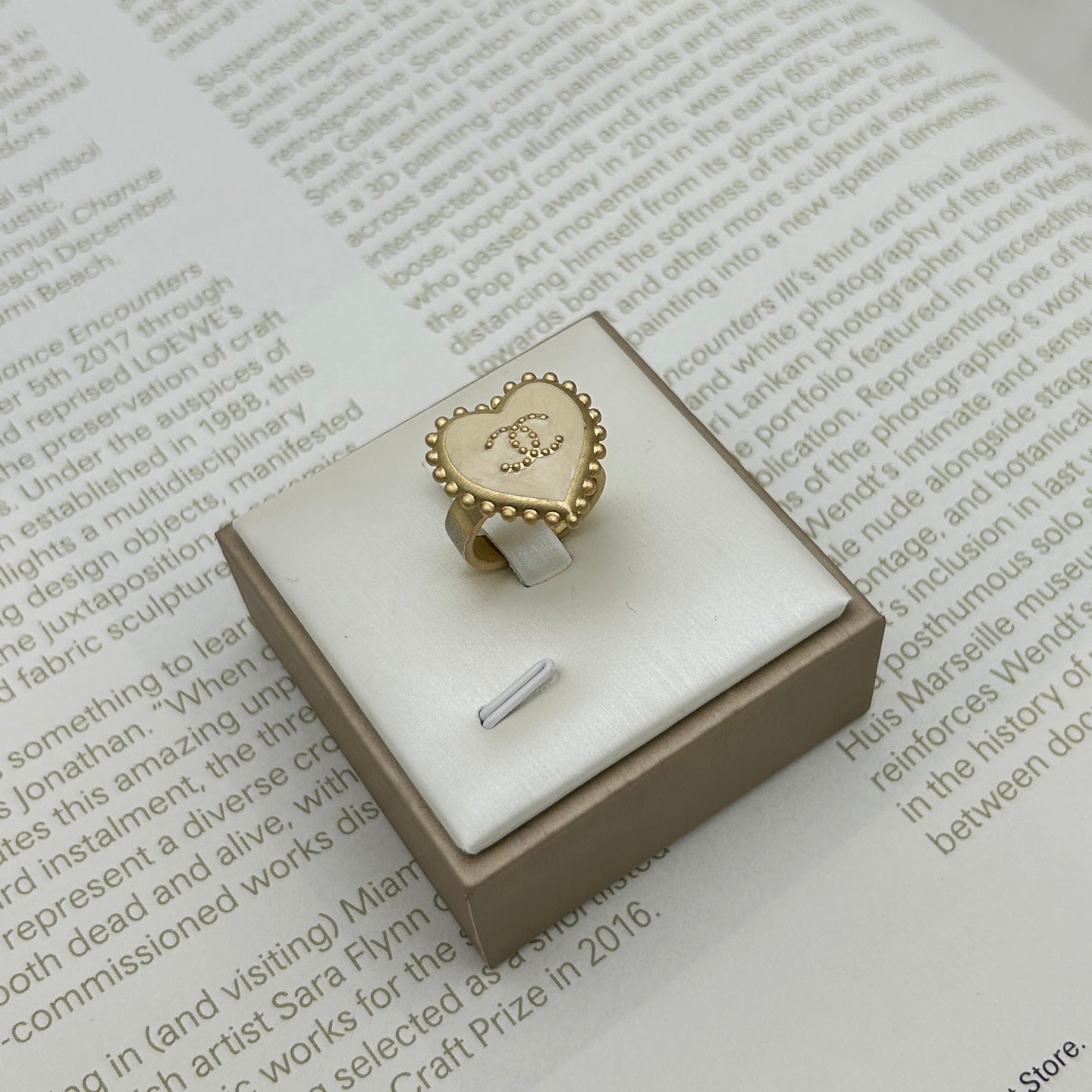 Chanel Milkshake White Heart Ring with Gold Trim [Used]