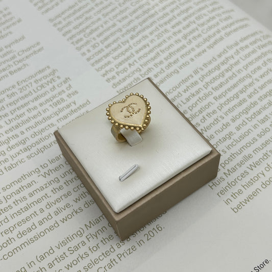 Chanel Milkshake White Heart Ring with Gold Trim [Used]