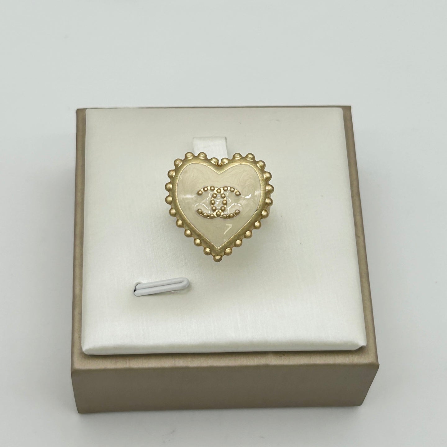 Chanel Milkshake White Heart Ring with Gold Trim [Used]