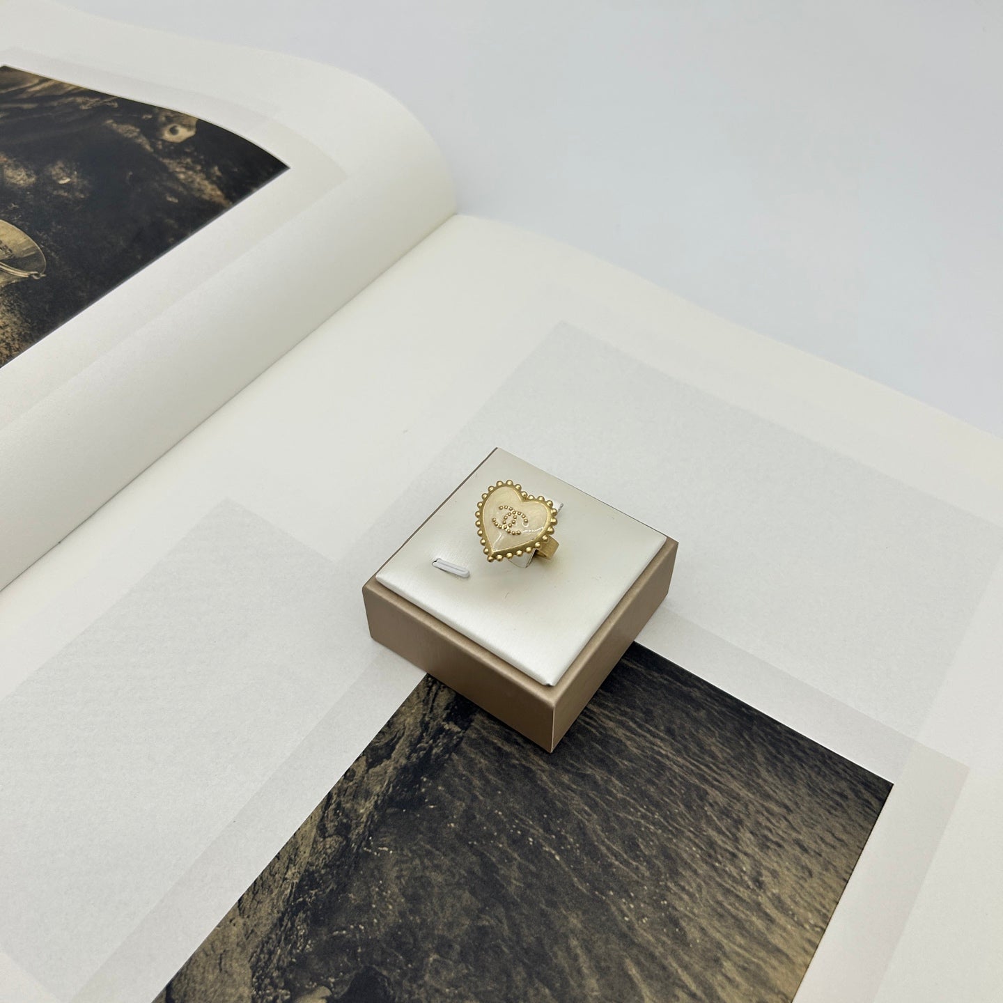 Chanel Milkshake White Heart Ring with Gold Trim [Used]