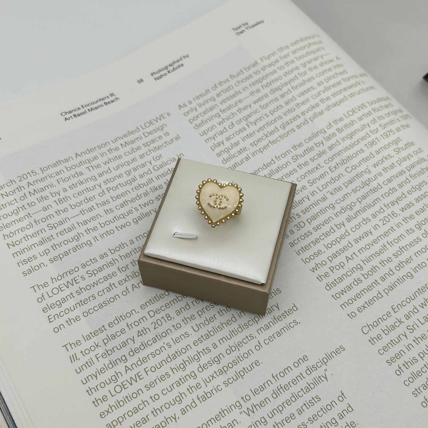 Chanel Milkshake White Heart Ring with Gold Trim [Used]