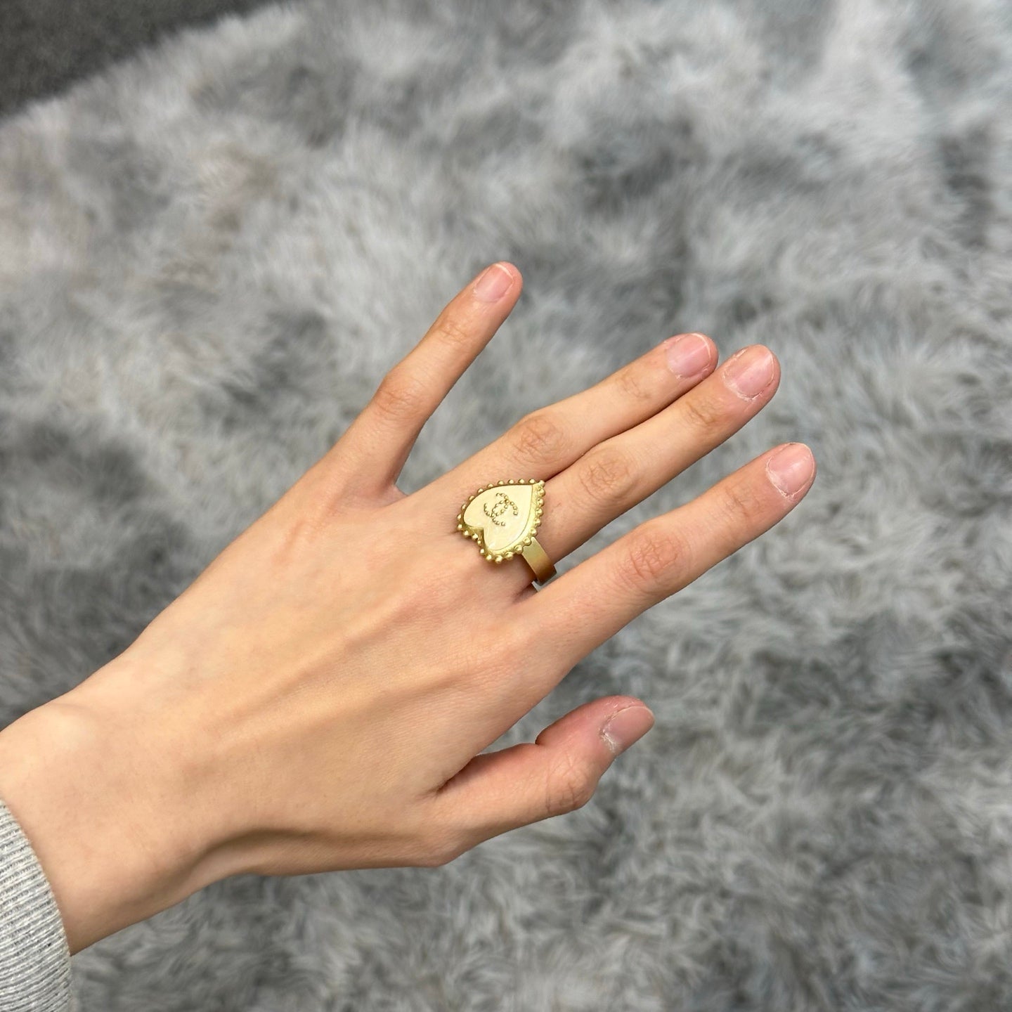 Chanel Milkshake White Heart Ring with Gold Trim [Used]