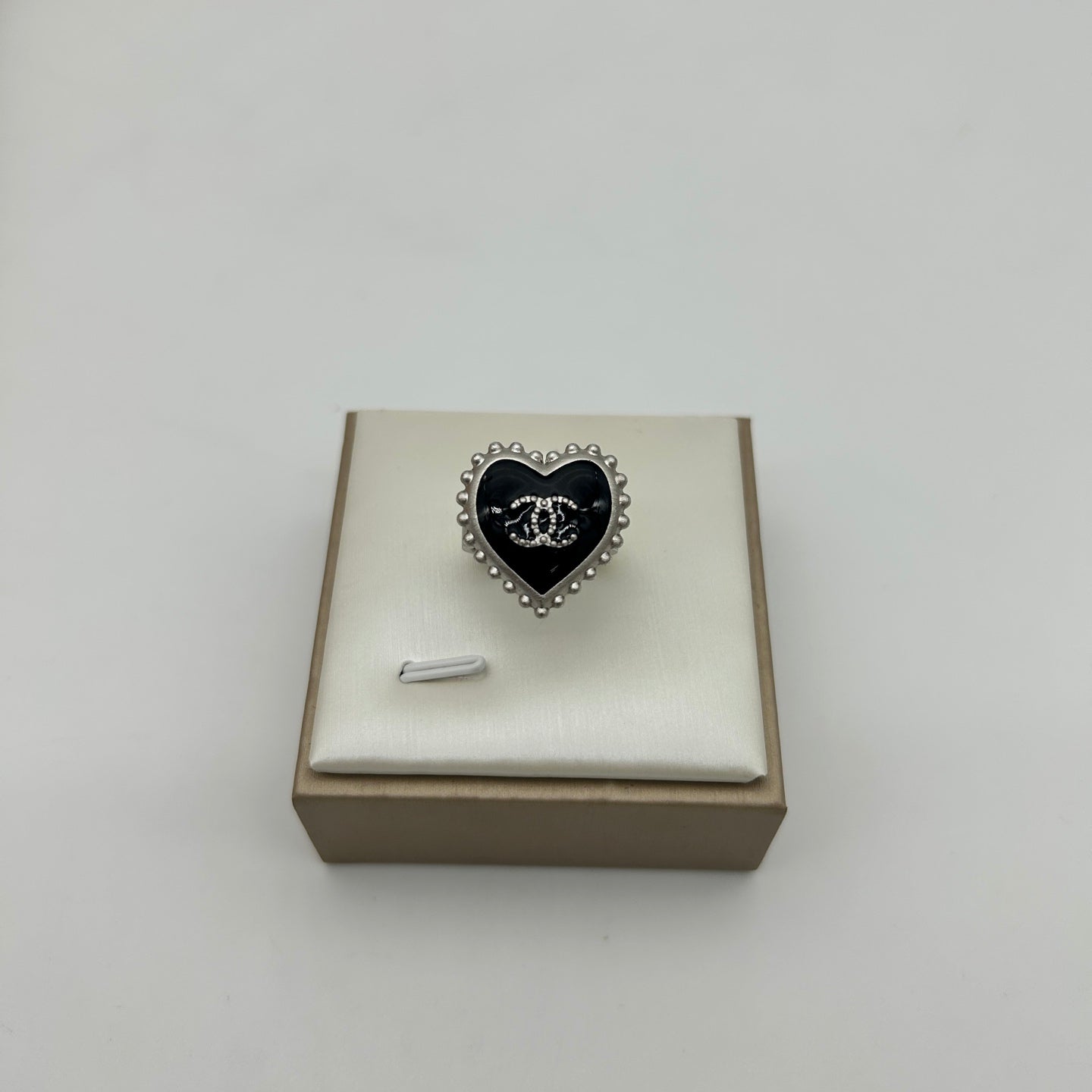 Chanel Black Heart Ring with Silver Trim [Used]