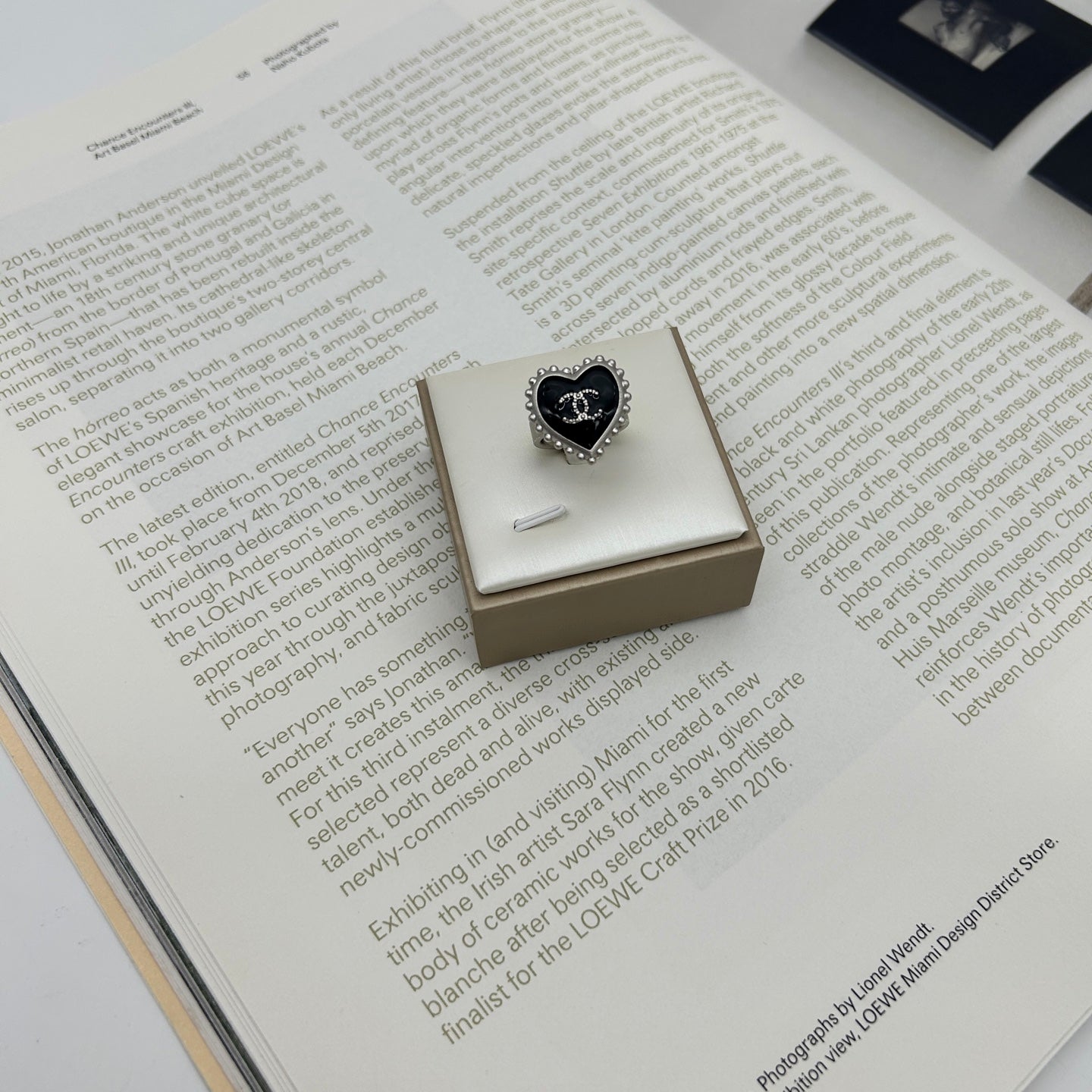 Chanel Black Heart Ring with Silver Trim [Used]