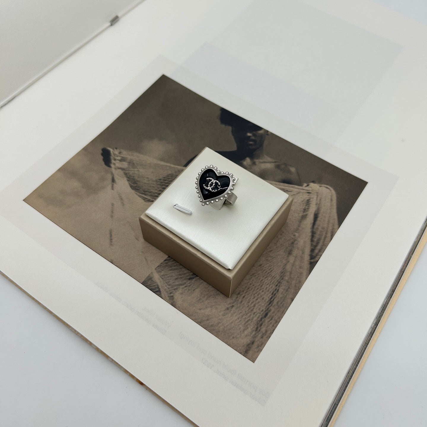 Chanel Black Heart Ring with Silver Trim [Used]