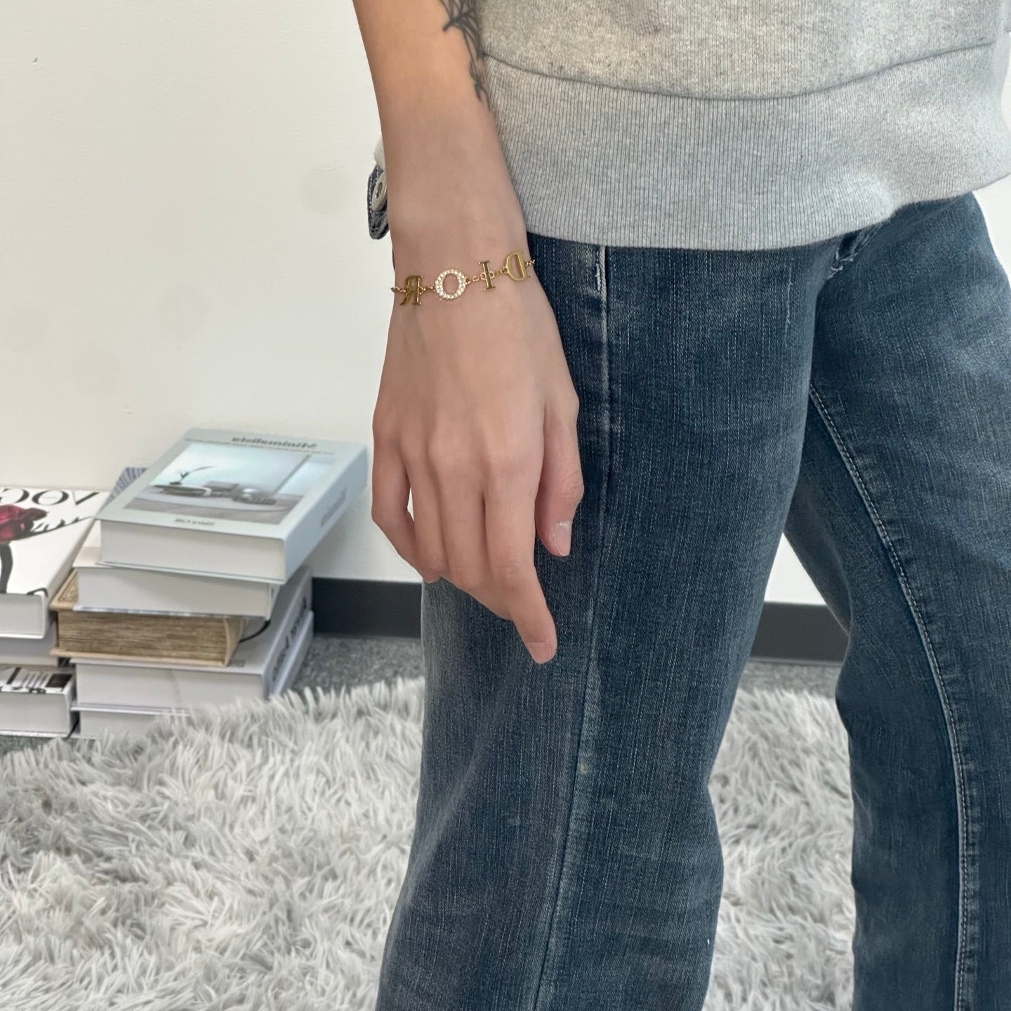 Dior Gold Logo Rhinestone Bracelet [Used]