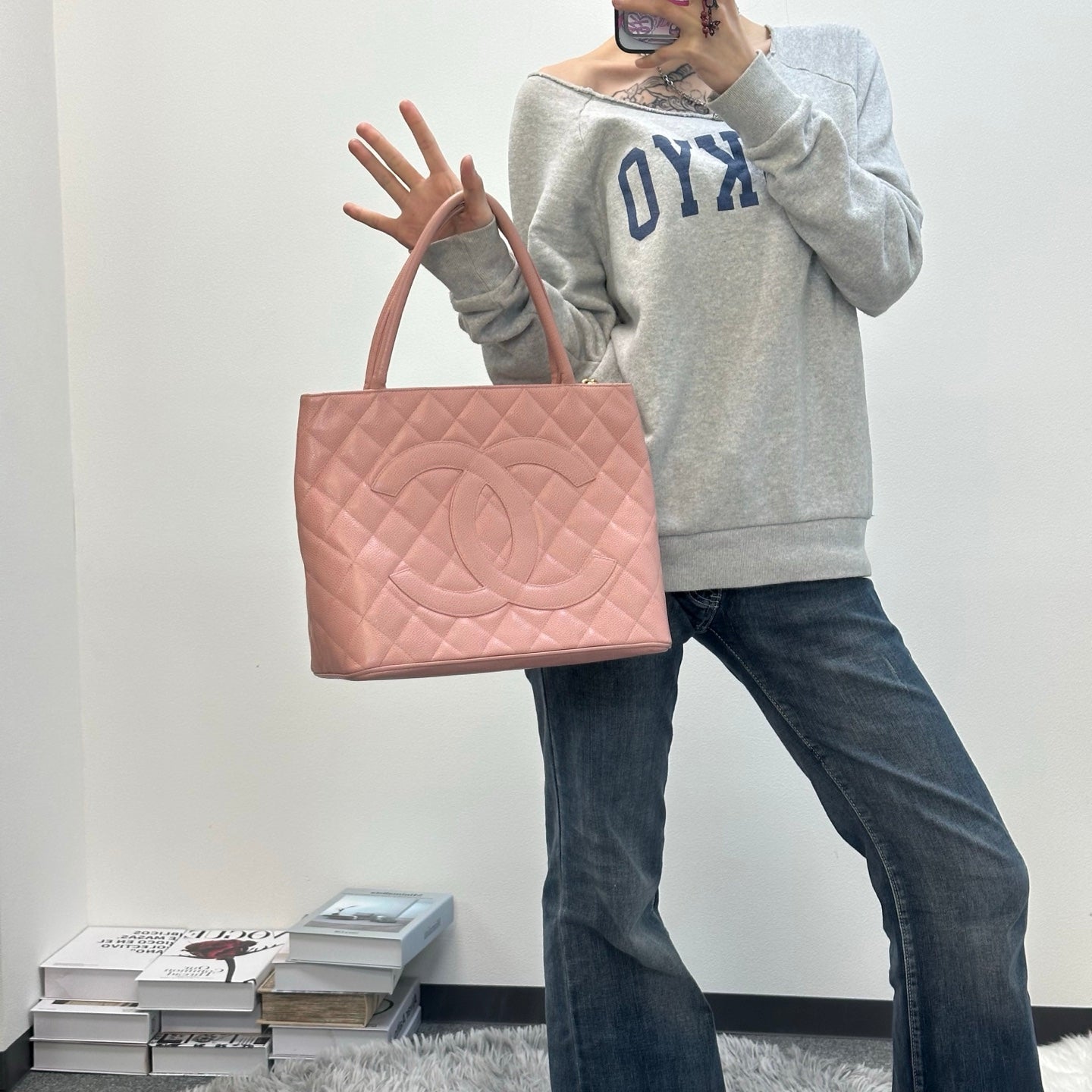 Chanel Pink Medallion Tote Bag with Gold Charm [Used]