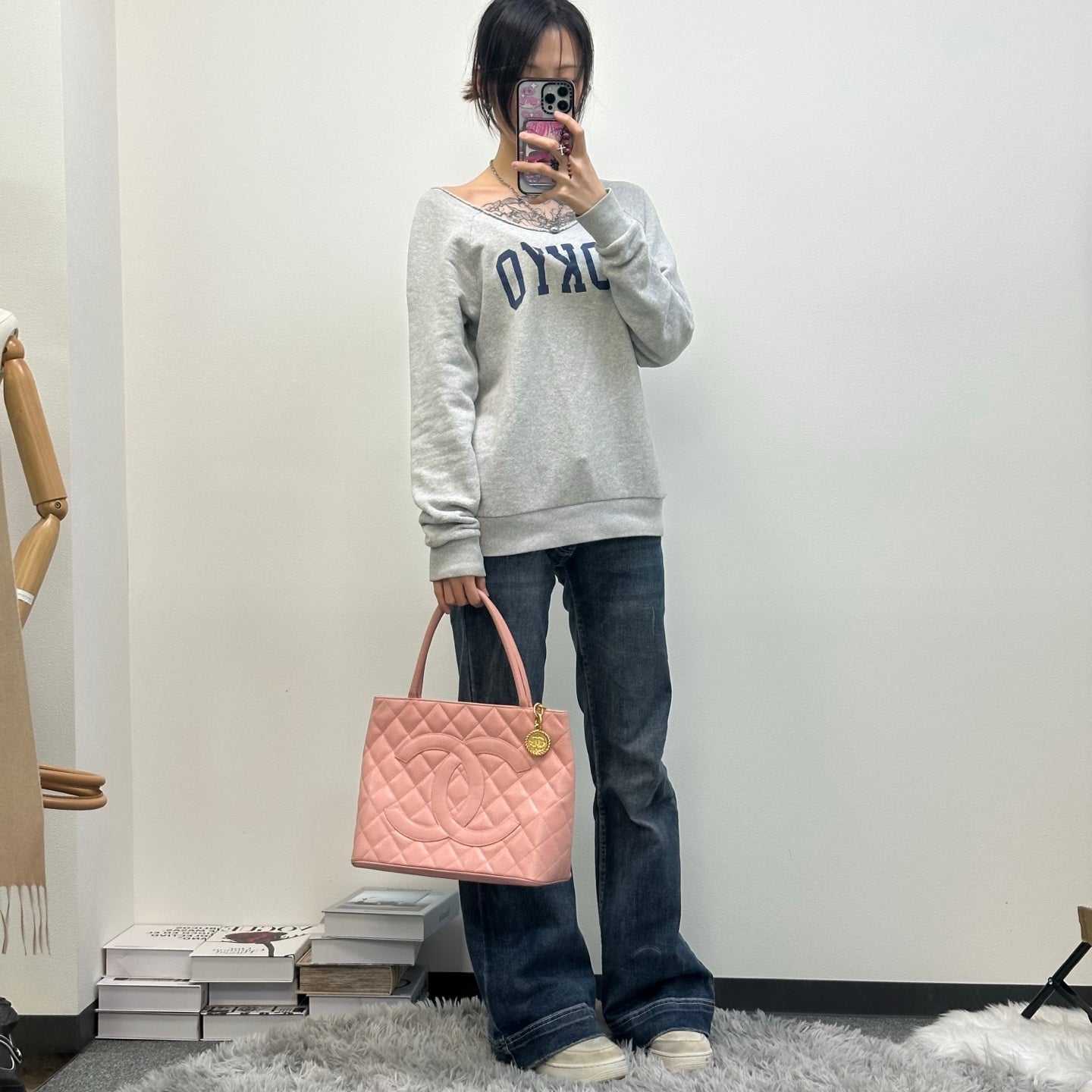 Chanel Pink Medallion Tote Bag with Gold Charm [Used]