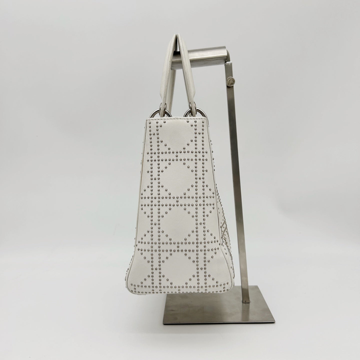 Christian Dior White Cannage Studded Leather Lady Dior Bag [Used]
