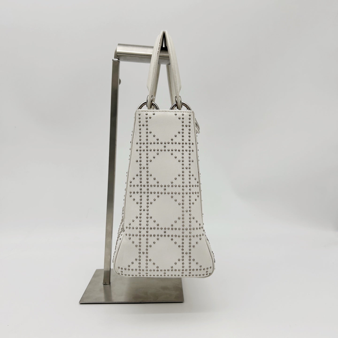 Christian Dior White Cannage Studded Leather Lady Dior Bag [Used]
