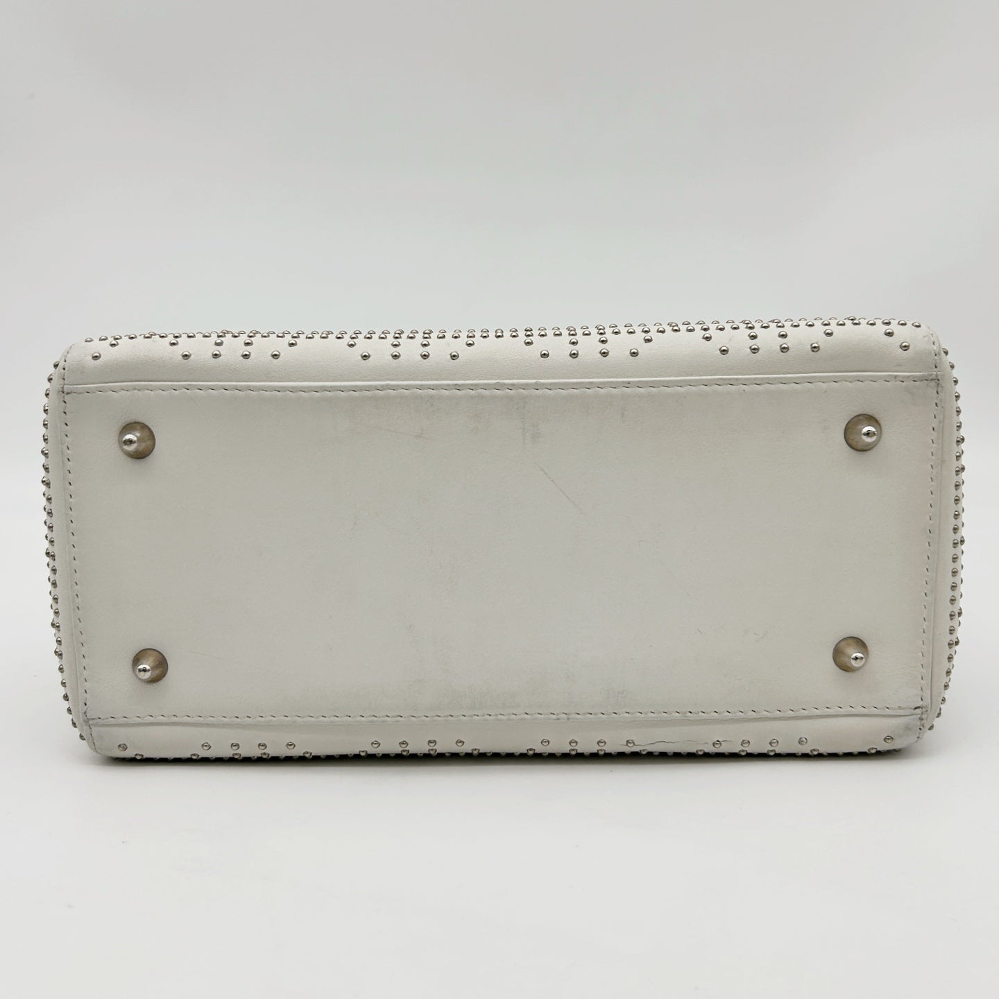 Christian Dior White Cannage Studded Leather Lady Dior Bag [Used]
