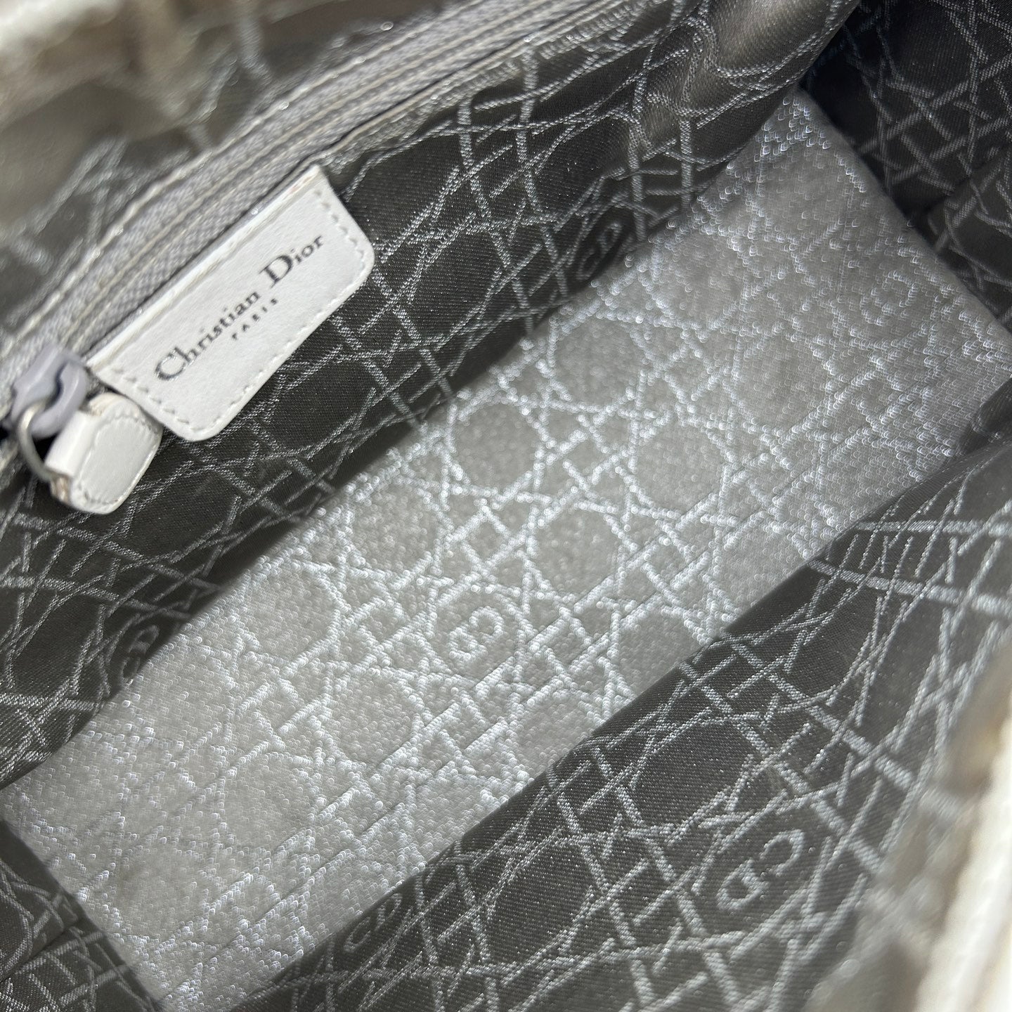Christian Dior White Cannage Studded Leather Lady Dior Bag [Used]