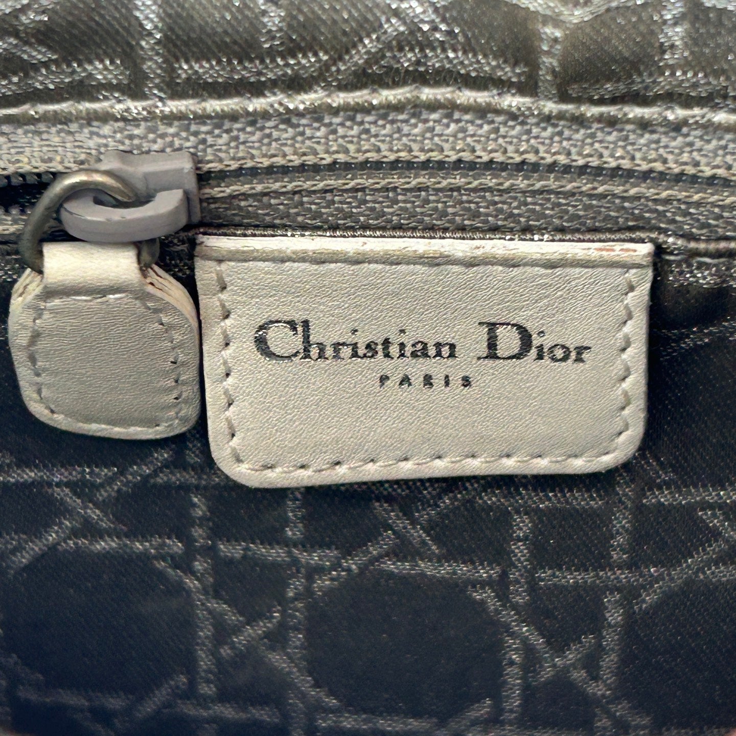 Christian Dior White Cannage Studded Leather Lady Dior Bag [Used]