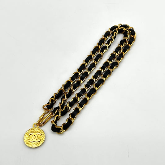 Chanel Vintage Black Leather Chain Coin Belt [Used]