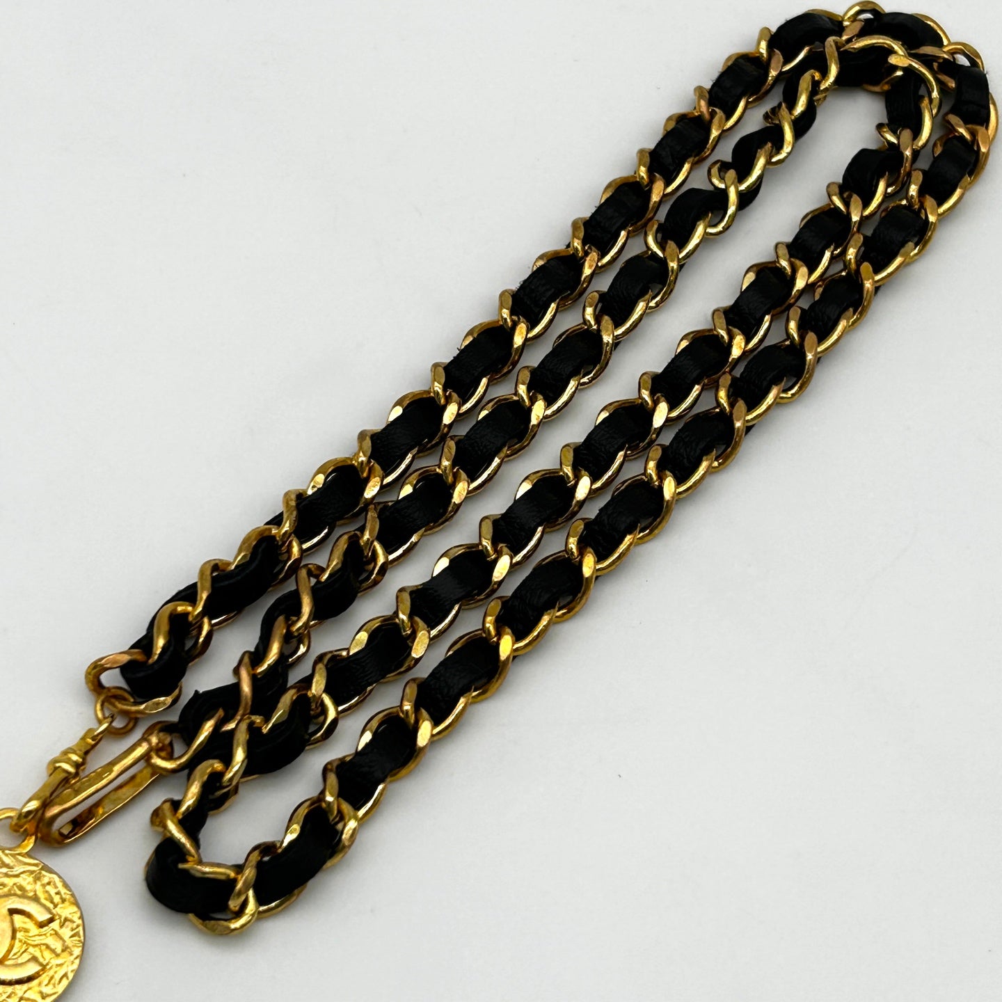 Chanel Vintage Black Leather Chain Coin Belt [Used]
