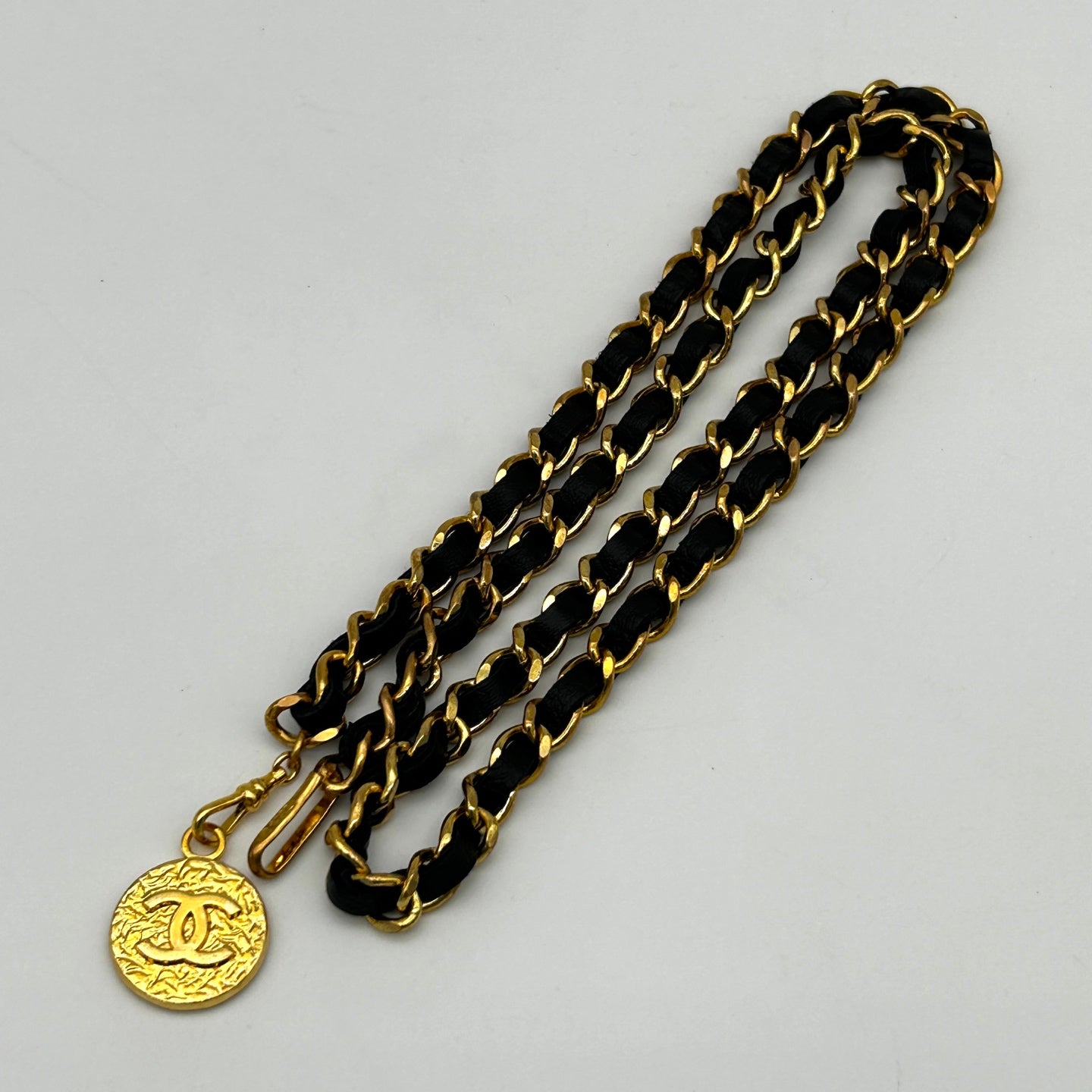 Chanel Vintage Black Leather Chain Coin Belt [Used]