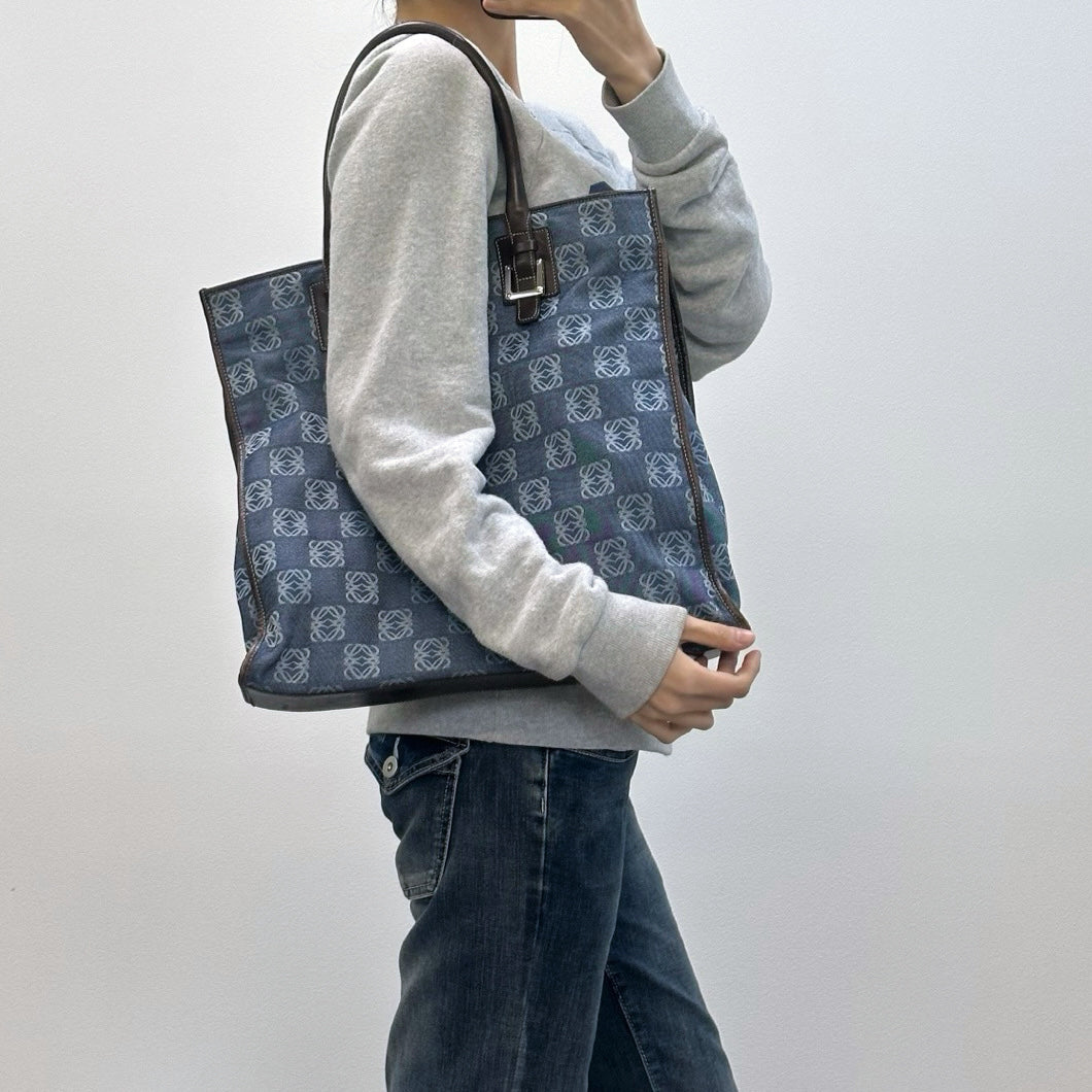 Loewe Blue Anagram Denim Leather Lightweight Shoulder Bag [Used]