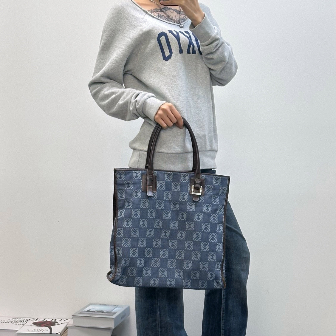 Loewe Blue Anagram Denim Leather Lightweight Shoulder Bag [Used]
