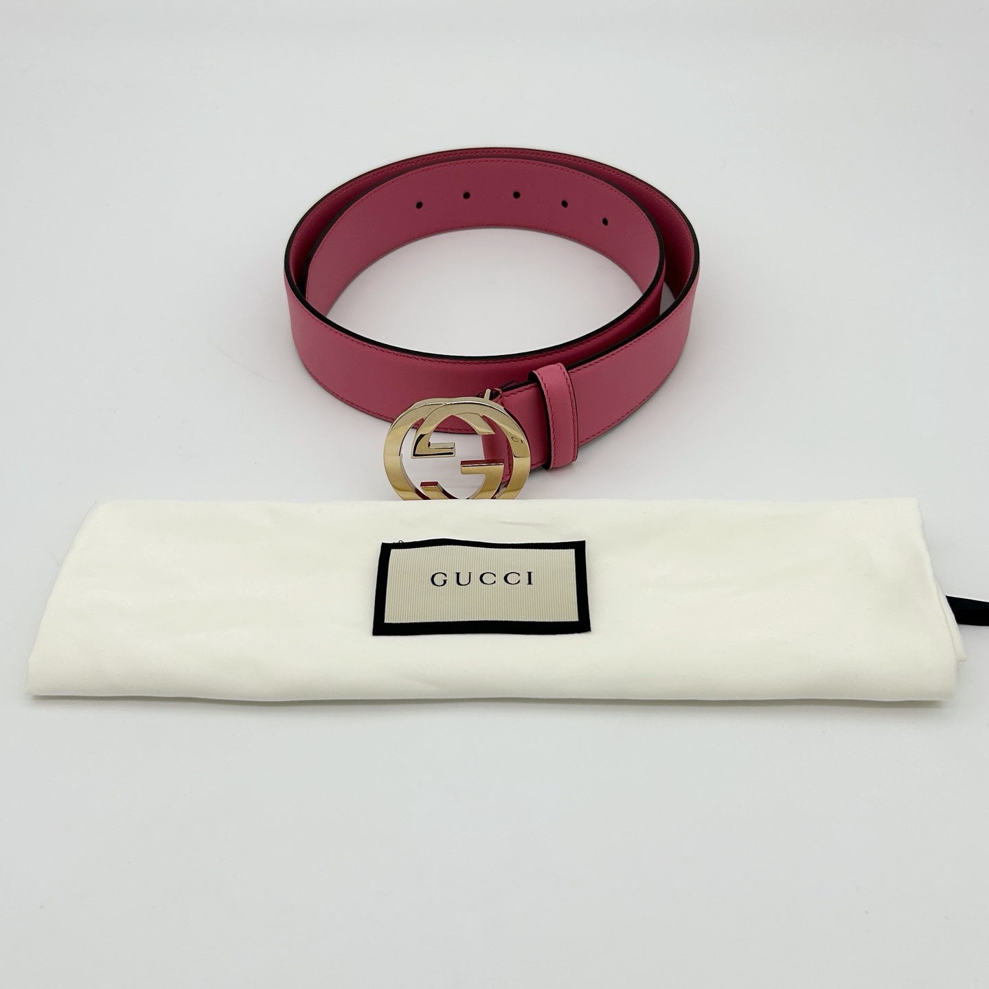 Gucci Pink Gold Logo Leather Belt [Unused]