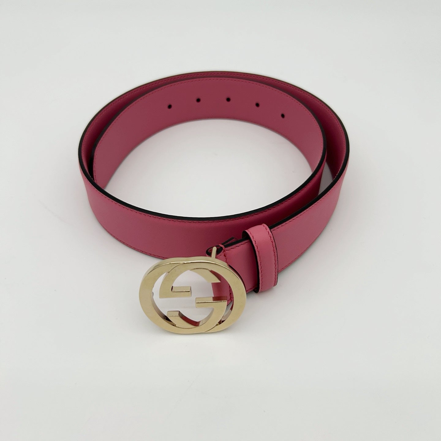 Gucci Pink Gold Logo Leather Belt [Unused]