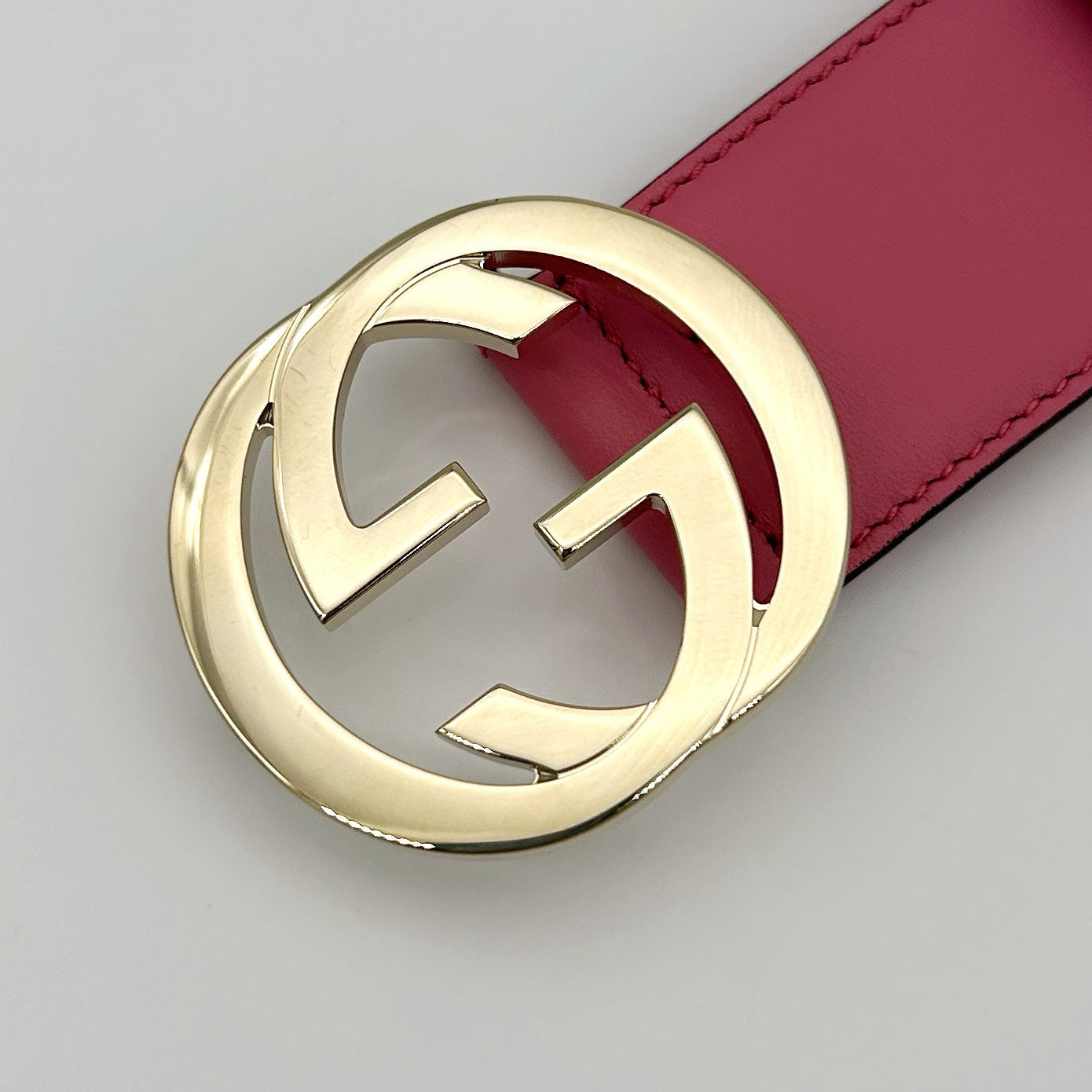 Gucci Pink Gold Logo Leather Belt [Unused]