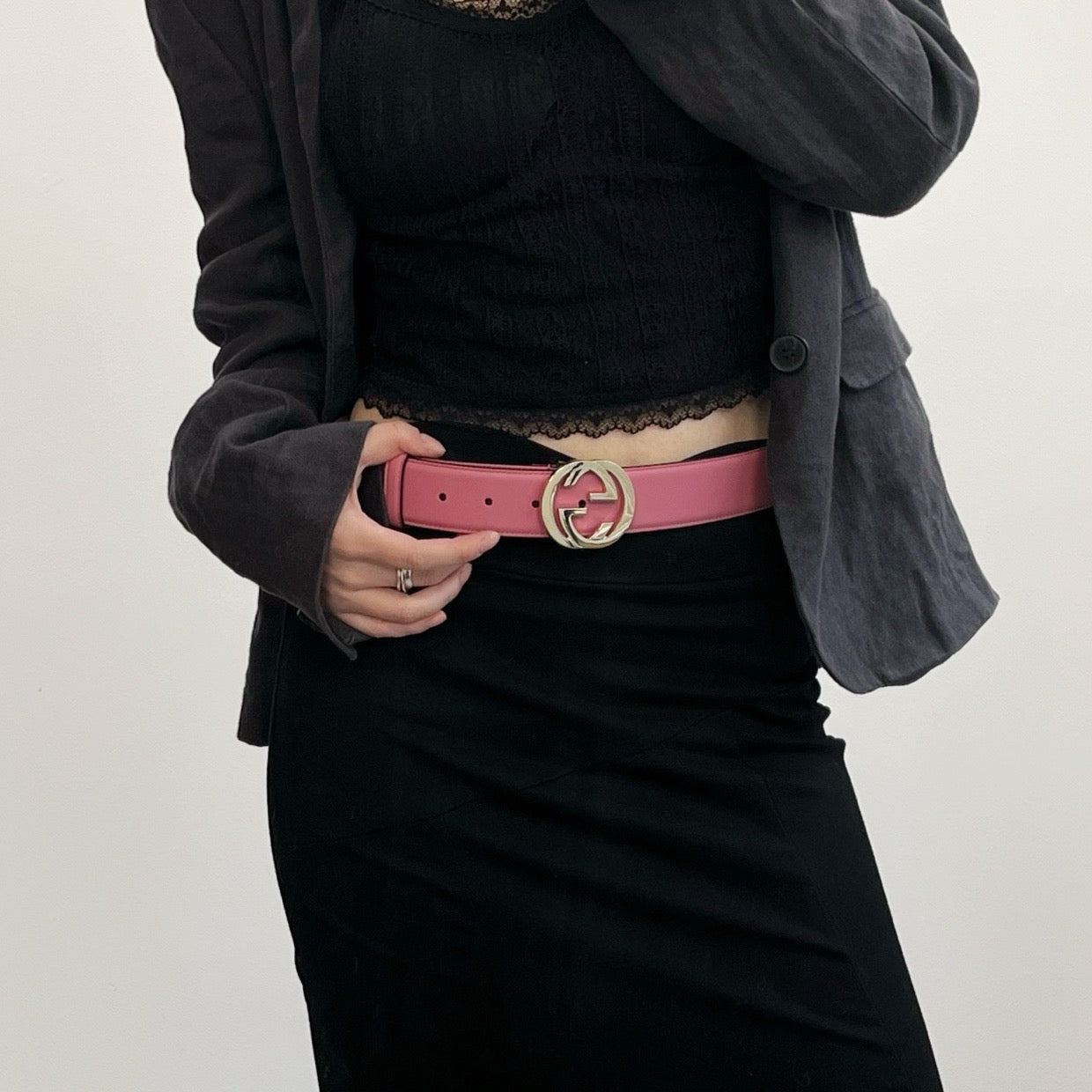 Gucci Pink Gold Logo Leather Belt [Unused]