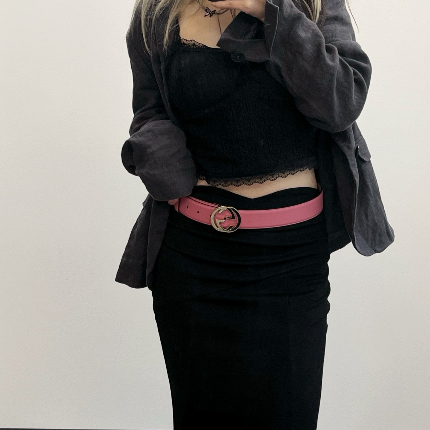 Gucci Pink Gold Logo Leather Belt [Unused]