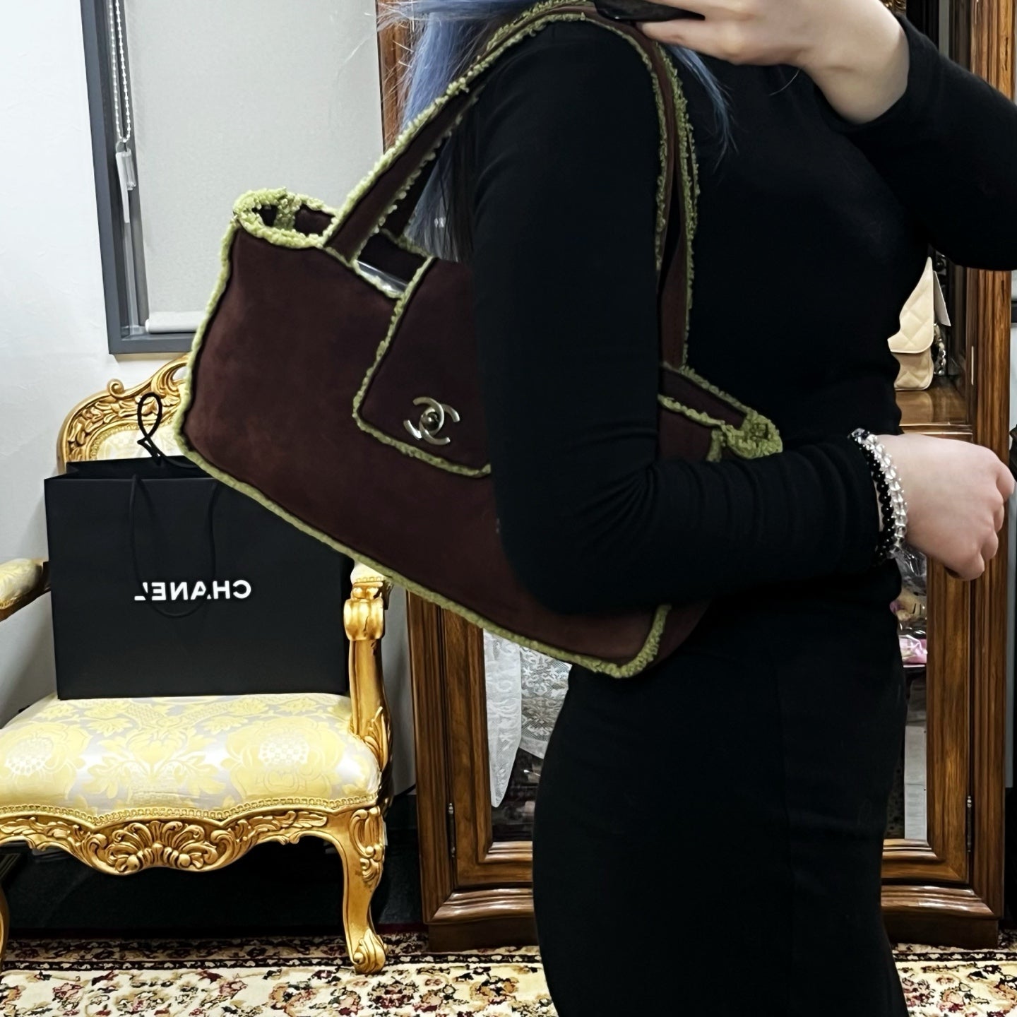 Chanel Brown Mouton Tote Handbag [Used]