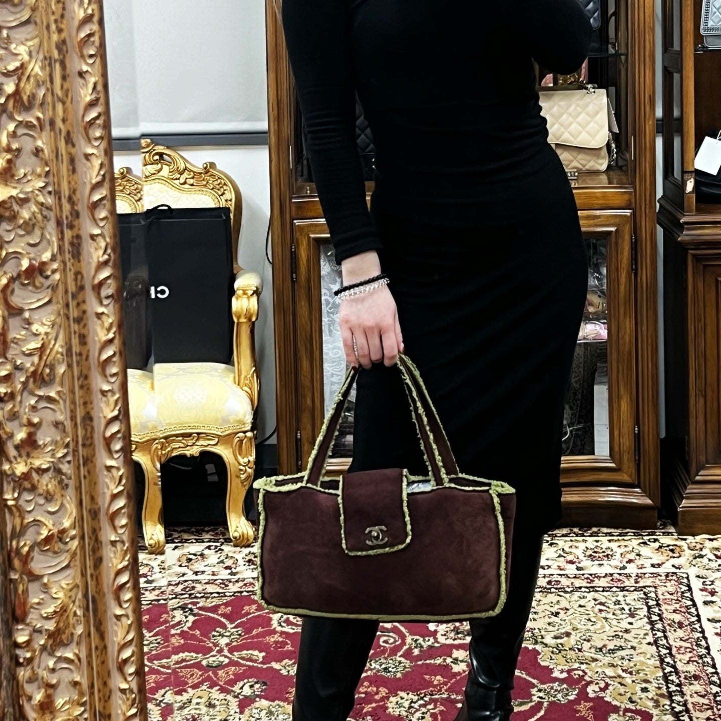 Chanel Brown Mouton Tote Handbag [Used]