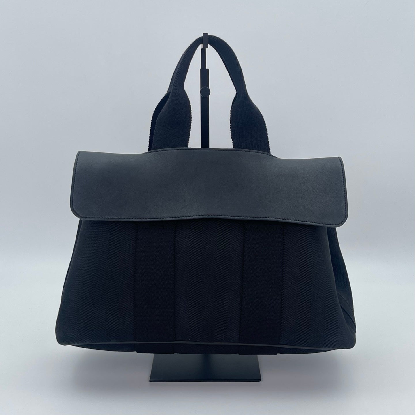 Hermes Black Toile Chevrons Valparaiso PM Tote Handbag