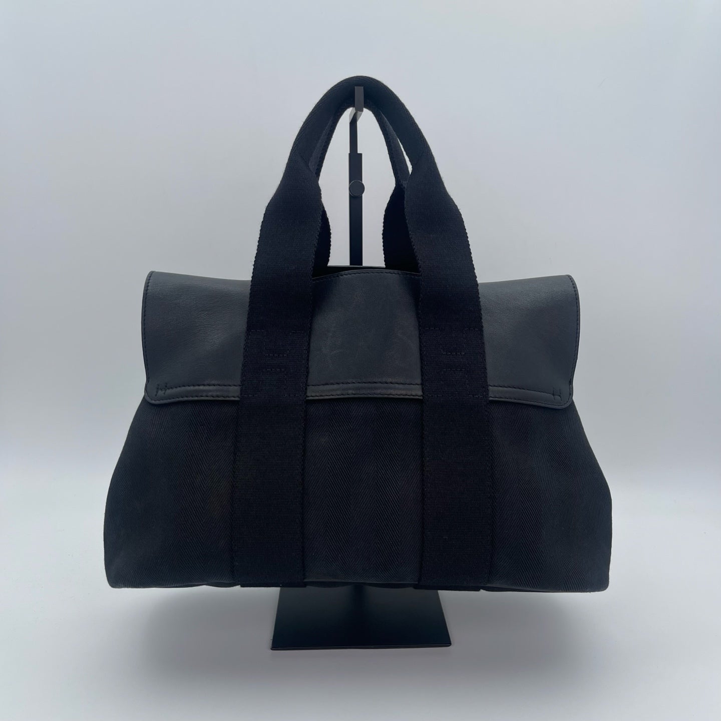 Hermes Black Toile Chevrons Valparaiso PM Tote Handbag
