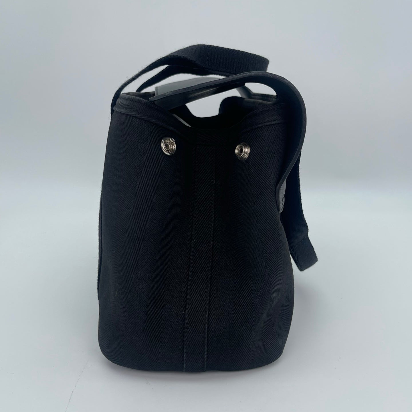 Hermes Black Toile Chevrons Valparaiso PM Tote Handbag