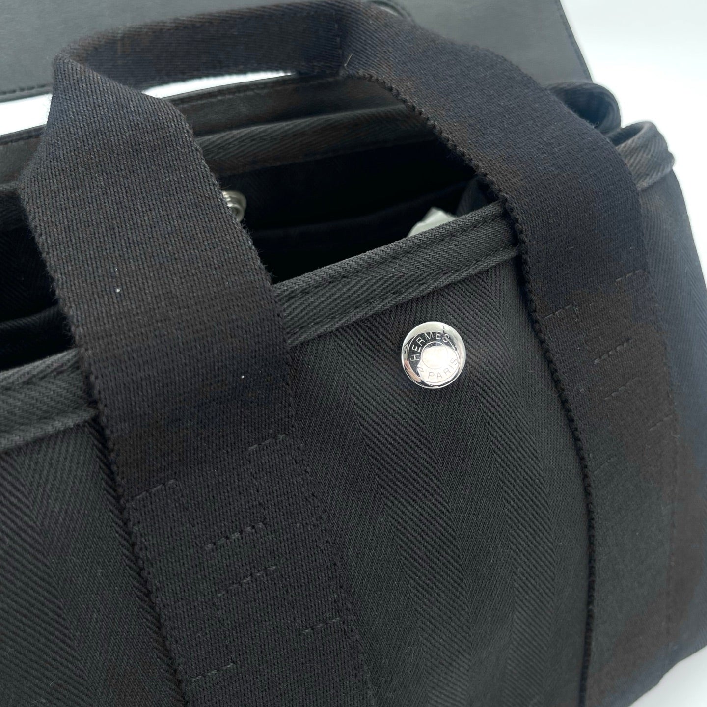 Hermes Black Toile Chevrons Valparaiso PM Tote Handbag