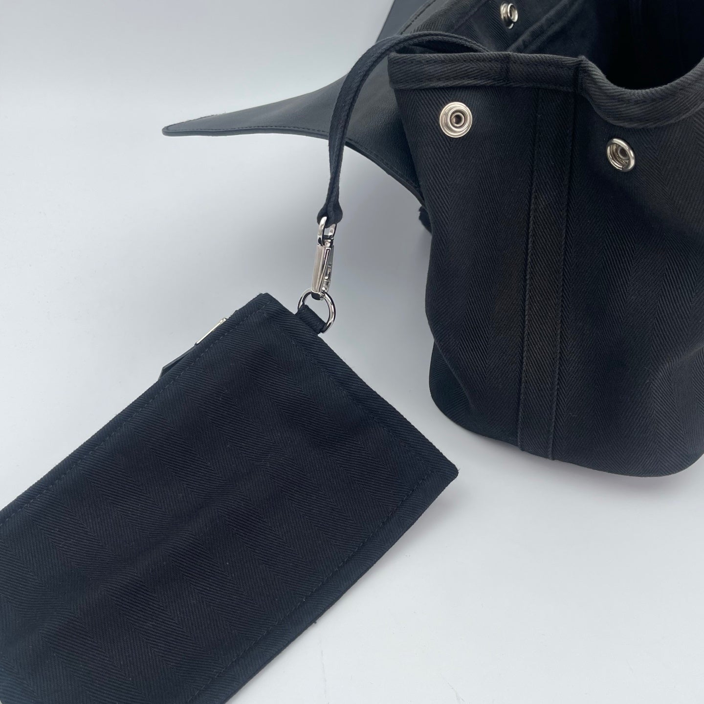 Hermes Black Toile Chevrons Valparaiso PM Tote Handbag