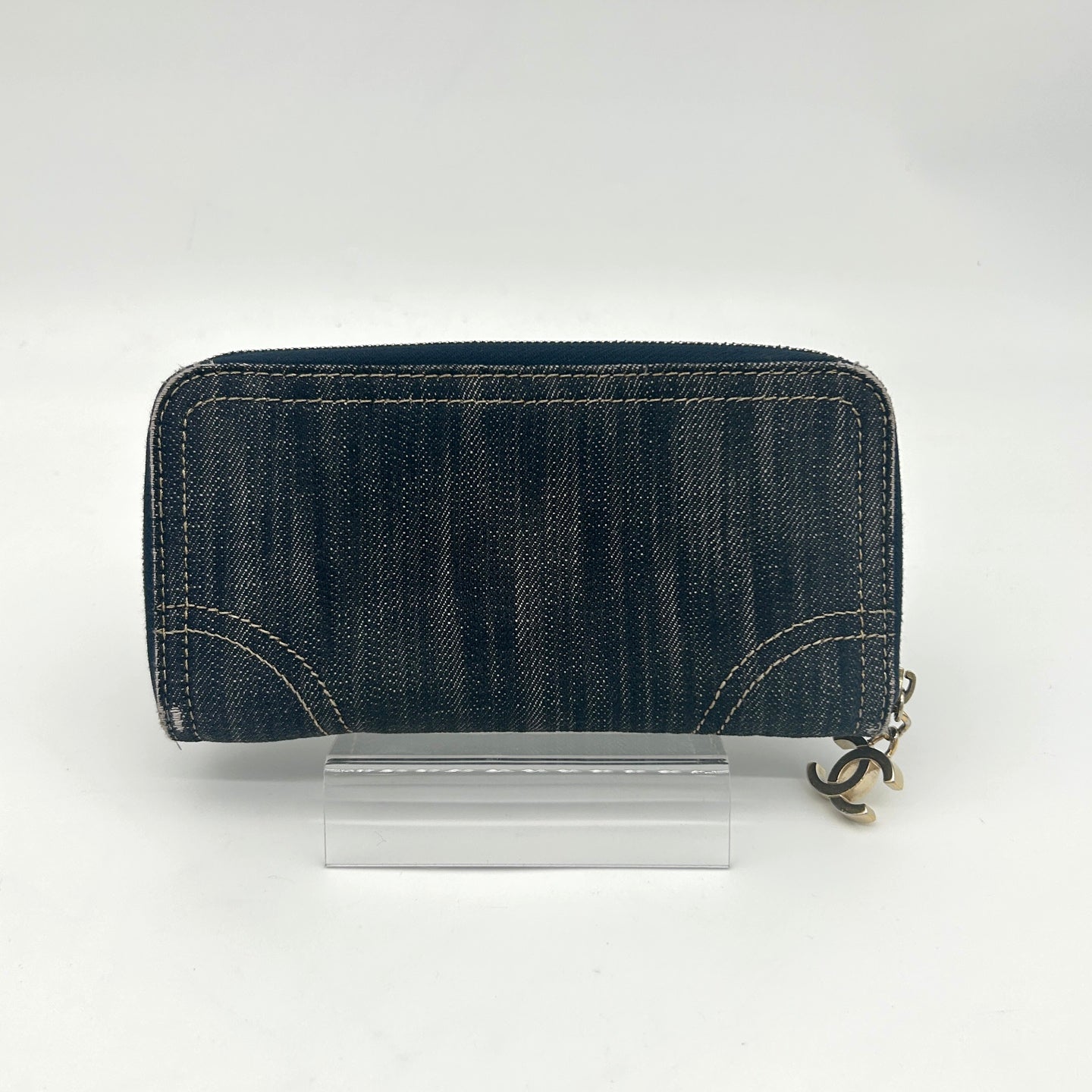 Chanel CC Logo Denim Zip Around Long Wallet Gold Charm [Used]