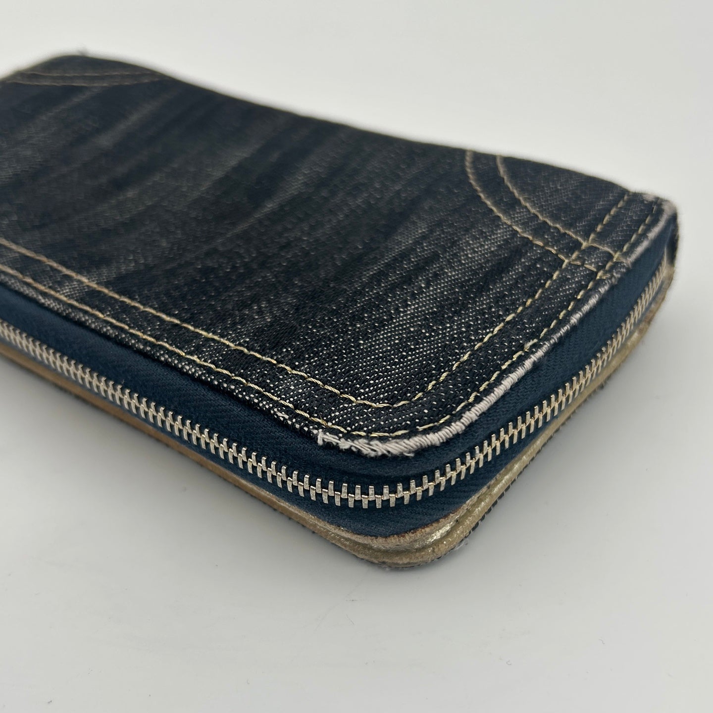 Chanel CC Logo Denim Zip Around Long Wallet Gold Charm [Used]