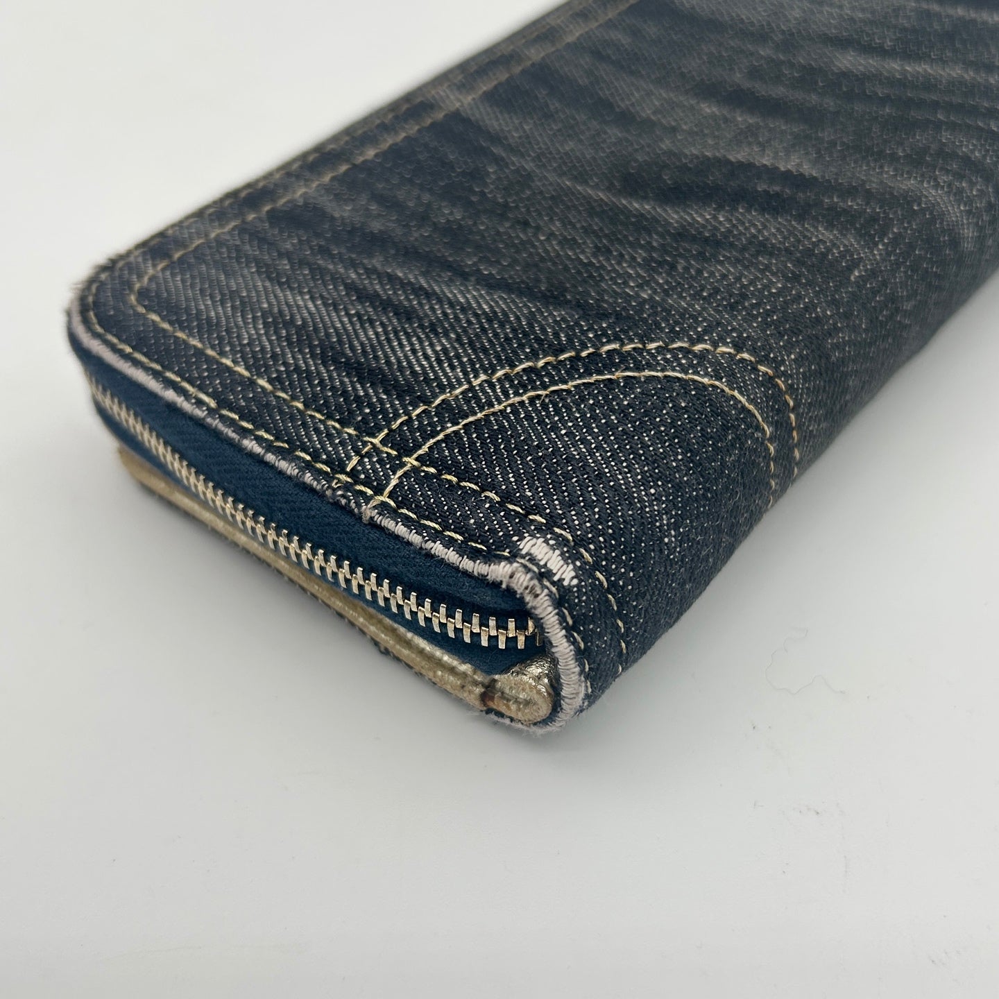 Chanel CC Logo Denim Zip Around Long Wallet Gold Charm [Used]