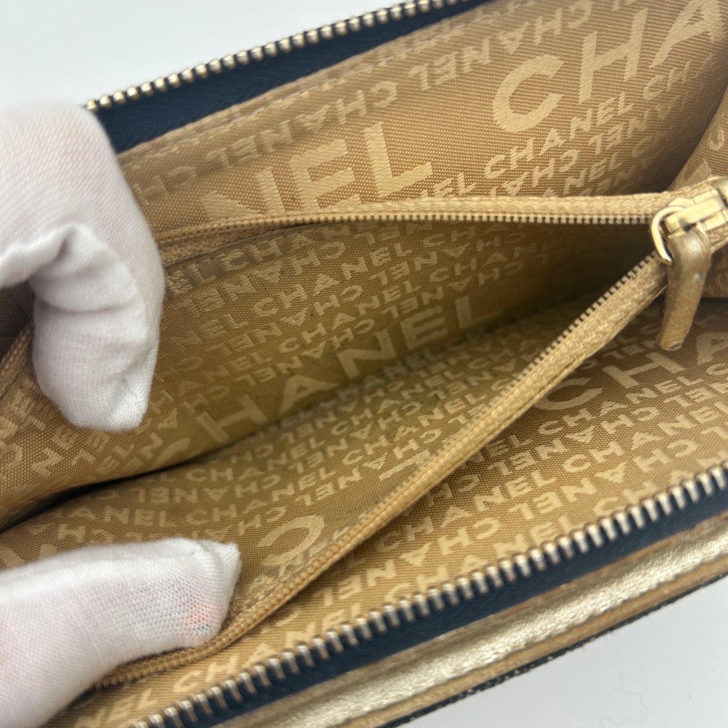 Chanel CC Logo Denim Zip Around Long Wallet Gold Charm [Used]