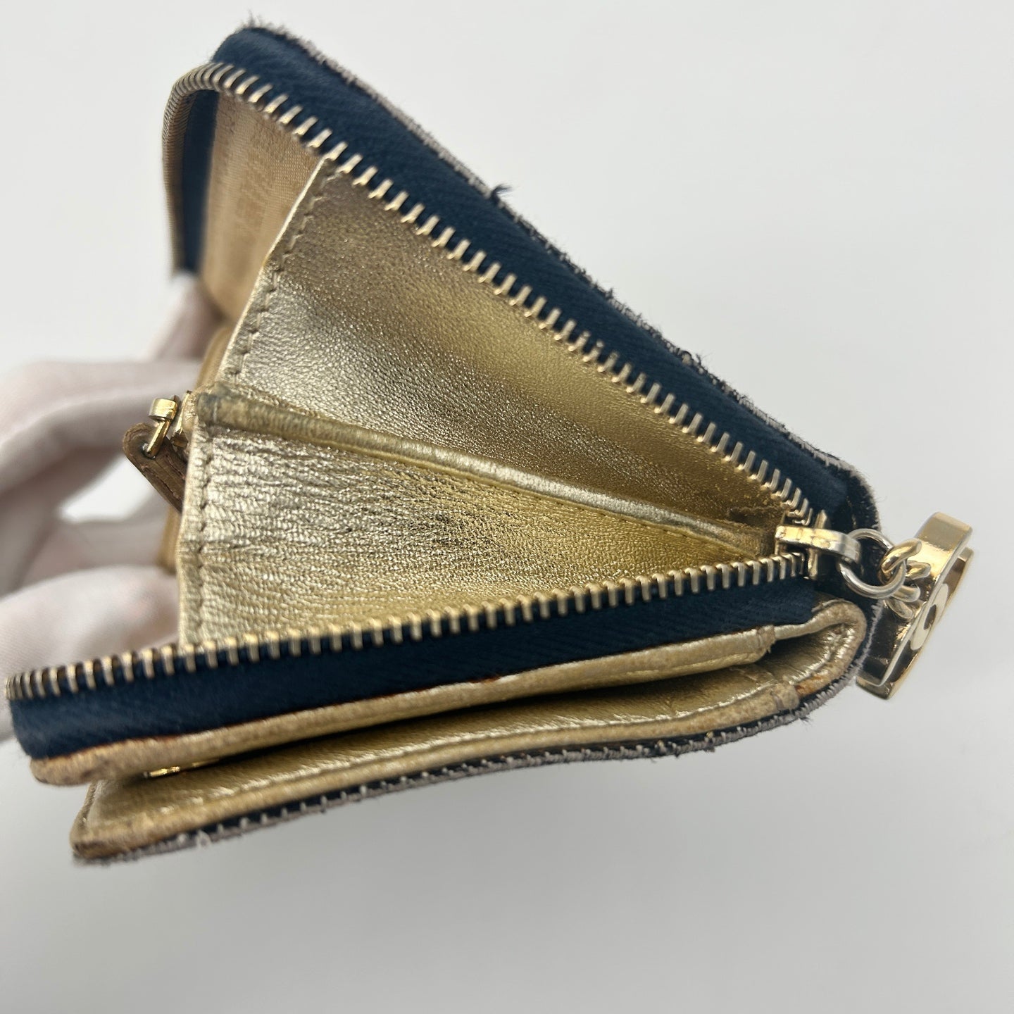 Chanel CC Logo Denim Zip Around Long Wallet Gold Charm [Used]