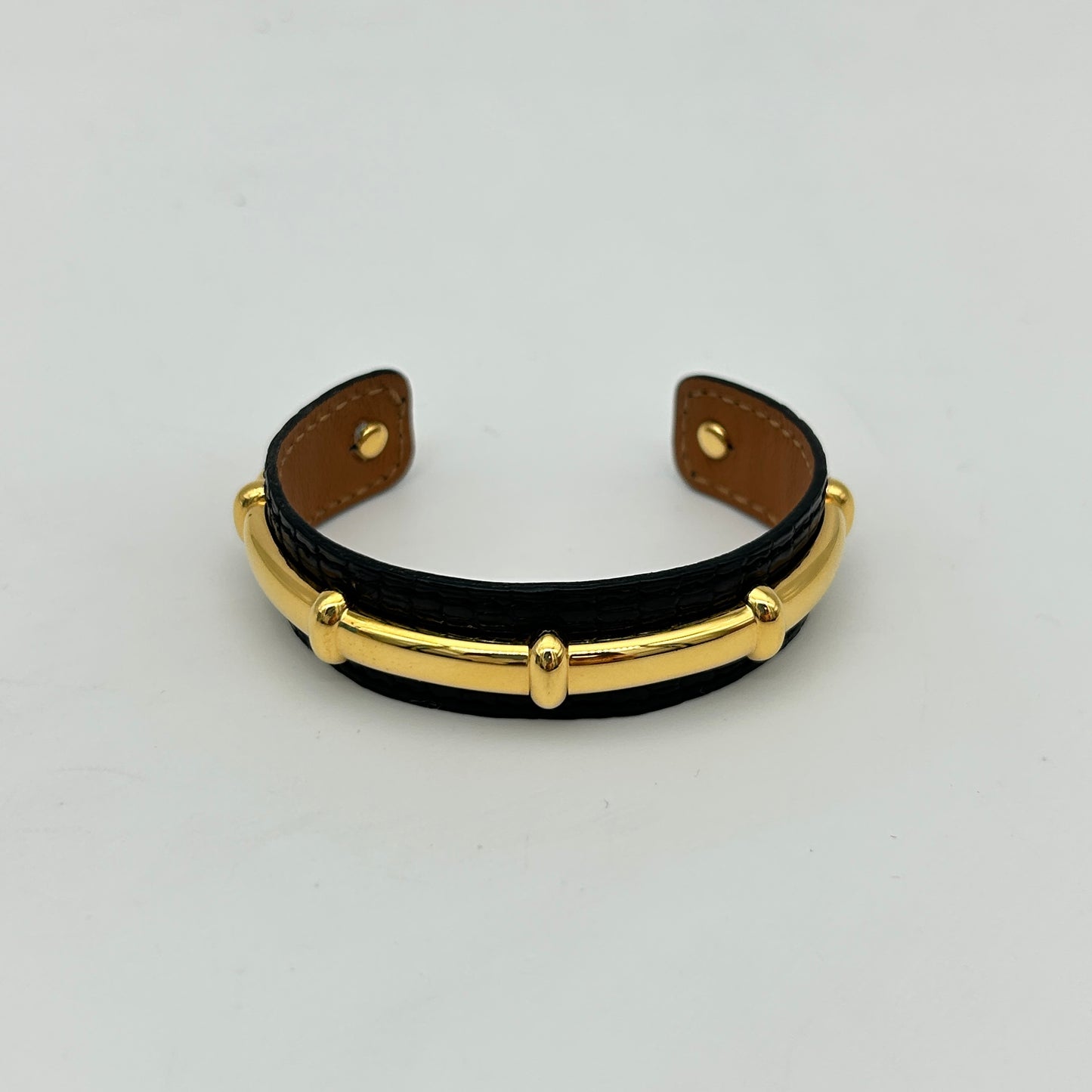 Hermès Vintage Black & Gold Bamboo Style Bangle Bracelet [Used]