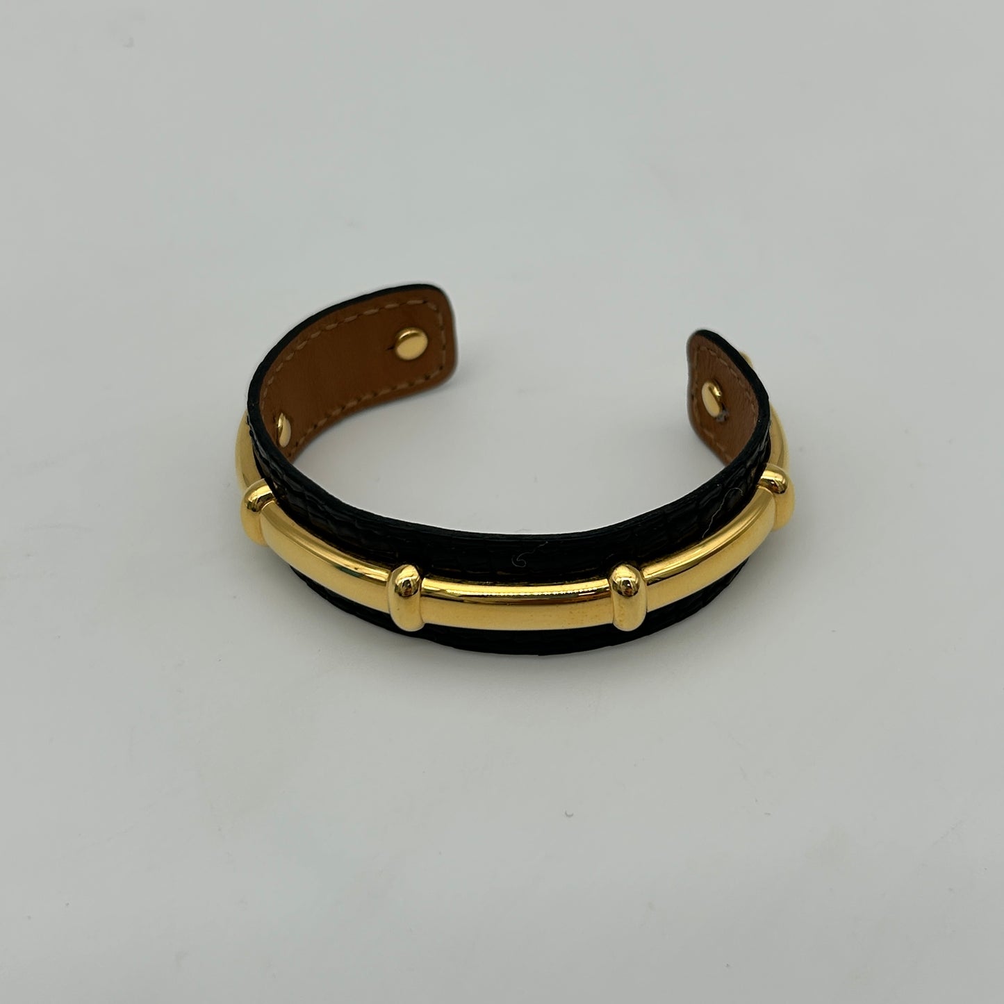 Hermès Vintage Black & Gold Bamboo Style Bangle Bracelet [Used]