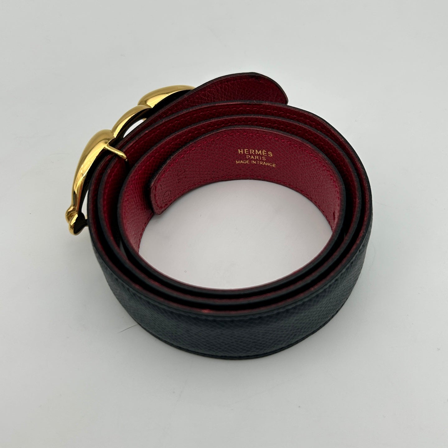 Hermès Vintage Black Leather Horsebit Belt Gold Hardware [Used]