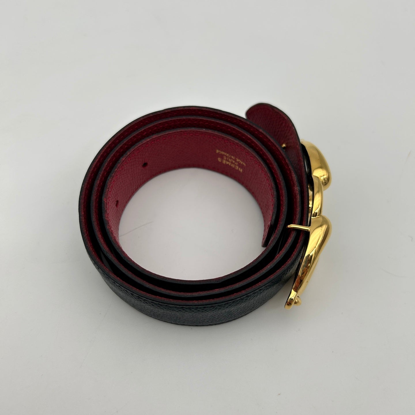 Hermès Vintage Black Leather Horsebit Belt Gold Hardware [Used]