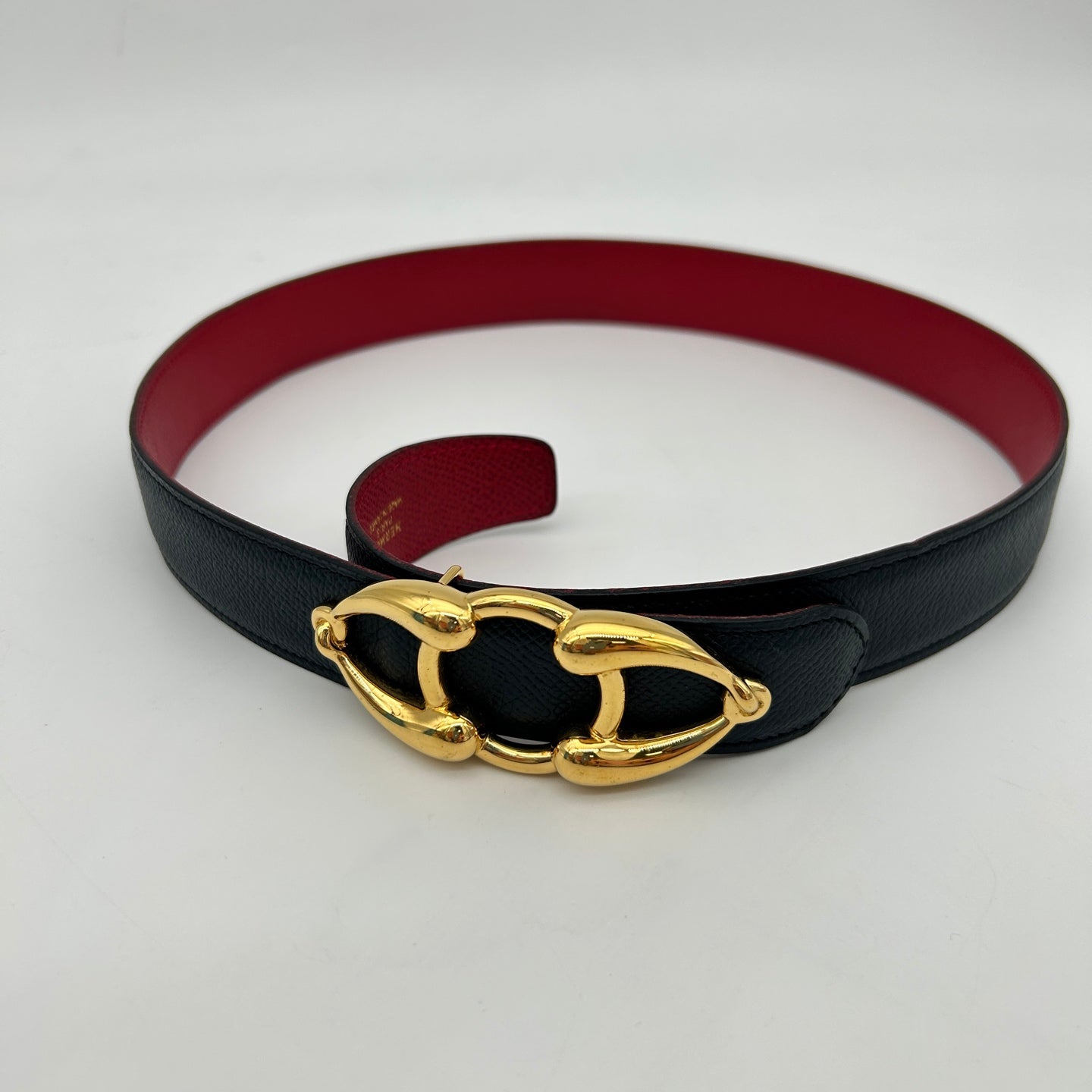 Hermès Vintage Black Leather Horsebit Belt Gold Hardware [Used]