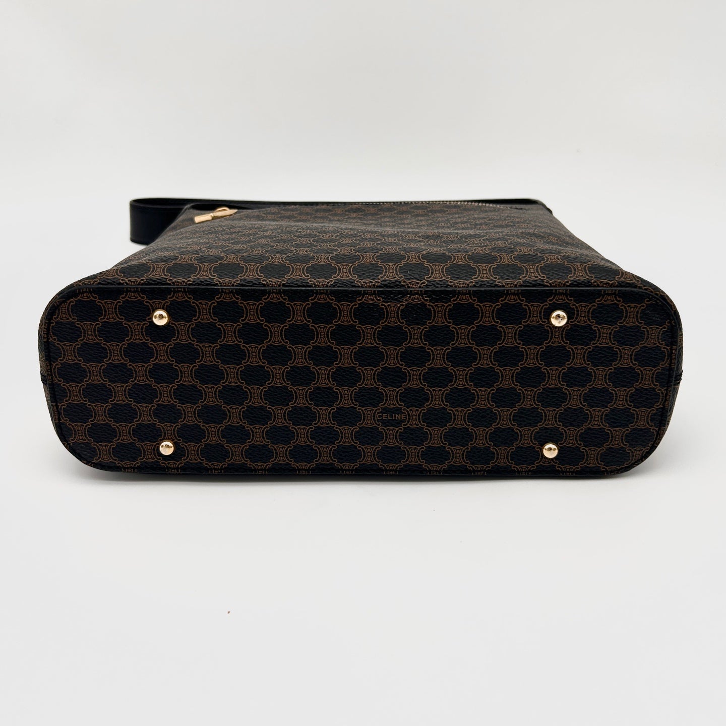Celine Vintage Black Macadam Canvas Flap Shoulder Bag Gold Ring [Used]