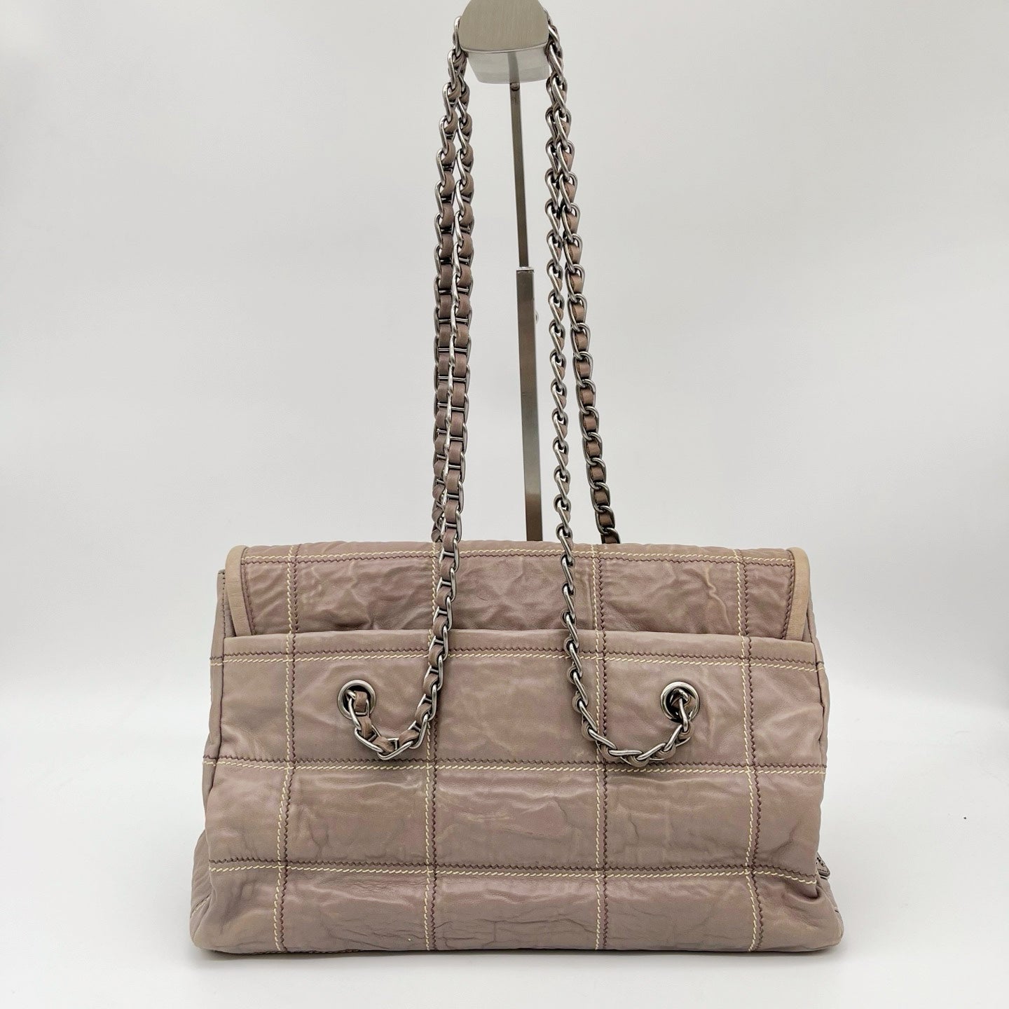 Prada Pink Ruched Leather Chain Tote Bag [Used]
