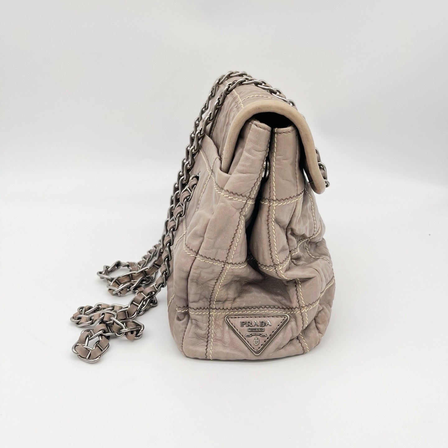 Prada Pink Ruched Leather Chain Tote Bag [Used]