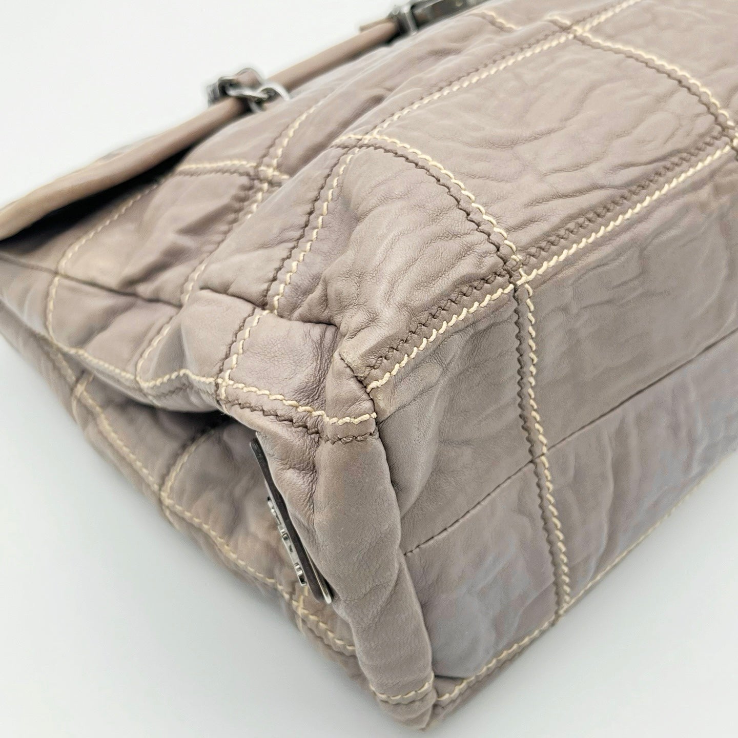 Prada Pink Ruched Leather Chain Tote Bag [Used]