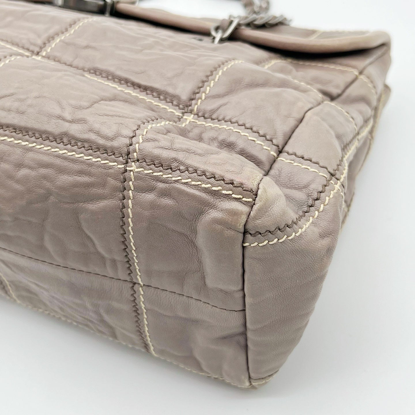 Prada Pink Ruched Leather Chain Tote Bag [Used]